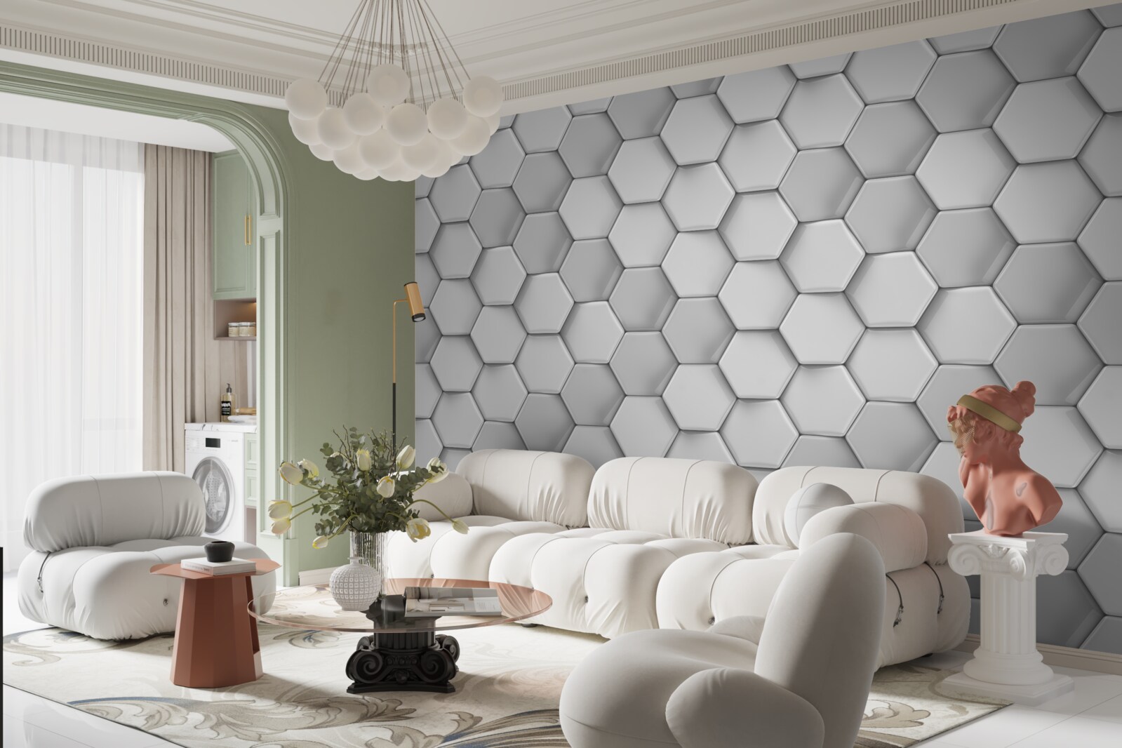 Fotobehang volumetrische grijze vijfhoeken