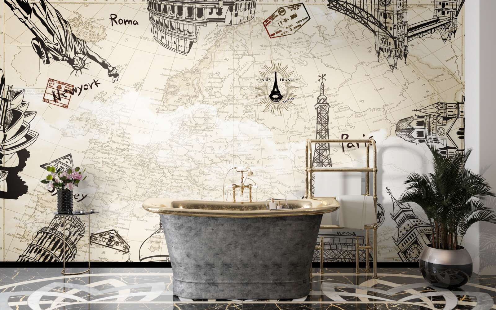Fotobehang europese architectuur op de kaart