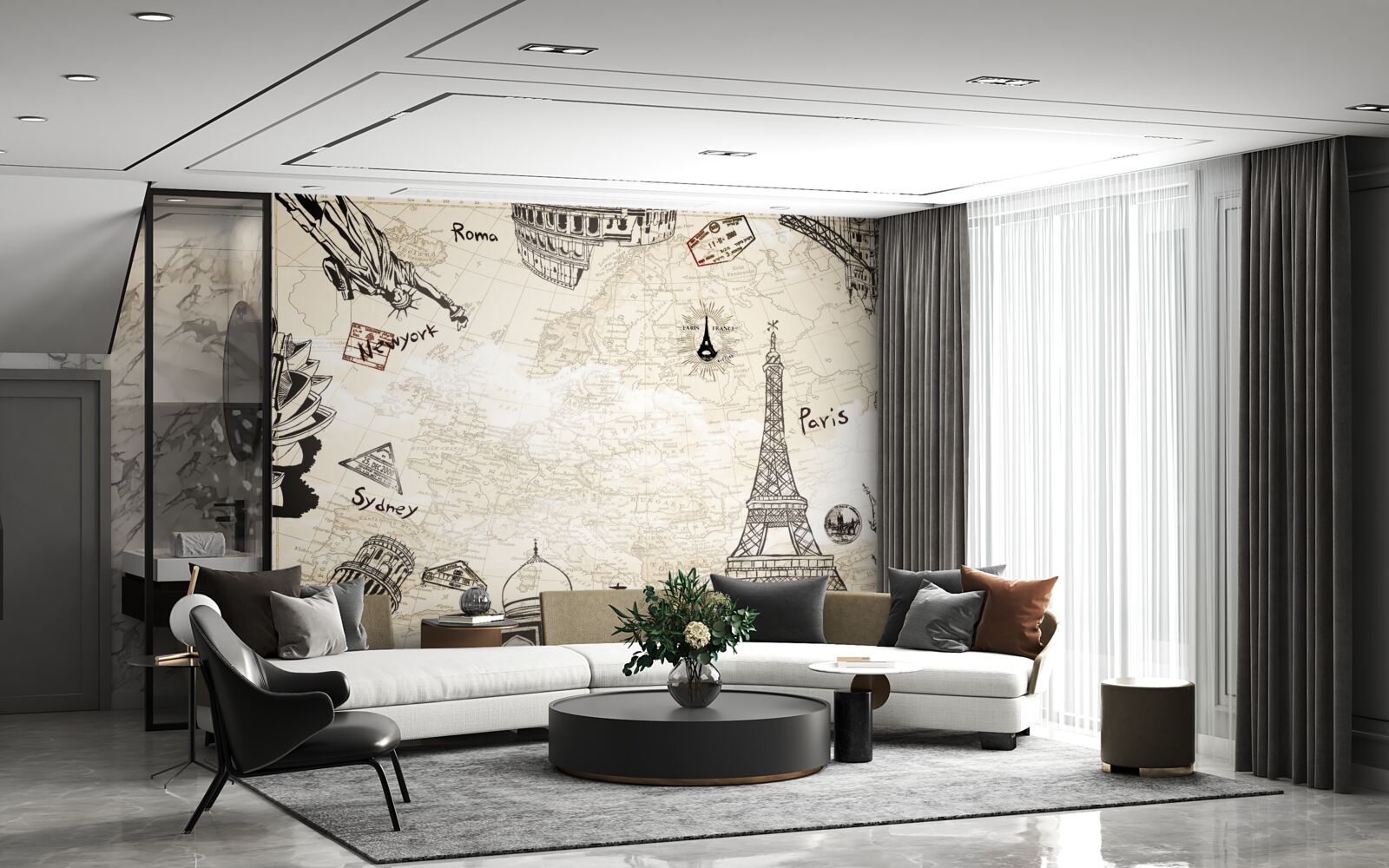 Fotobehang europese architectuur op de kaart