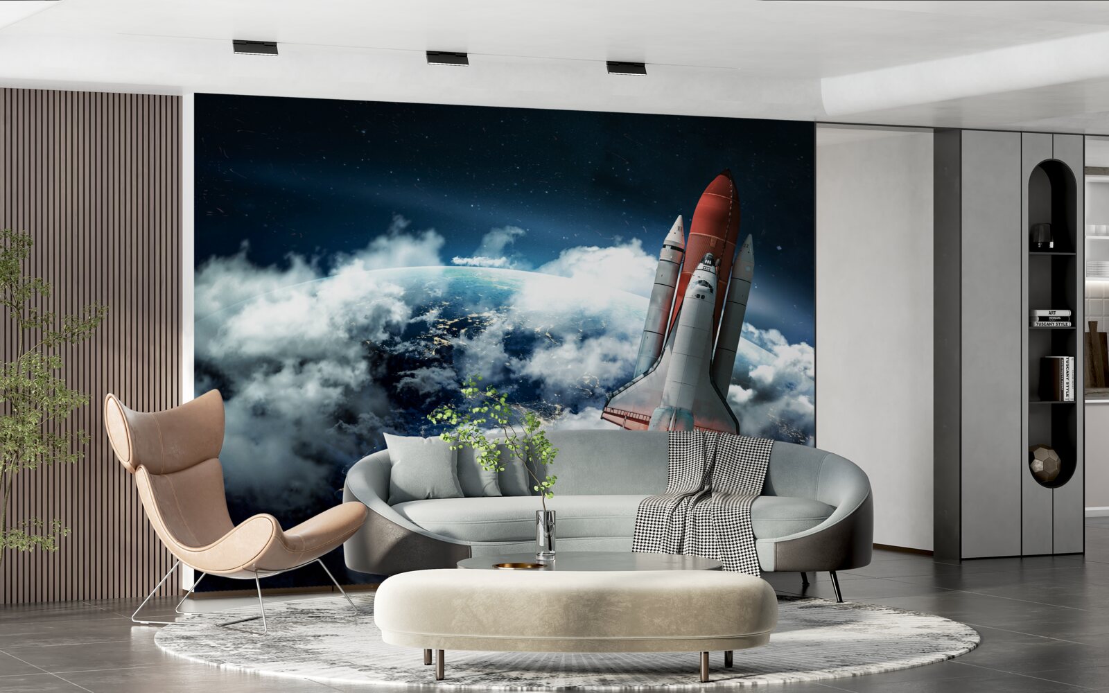 Fotobehang ruimtevaartuig in baan om de aarde