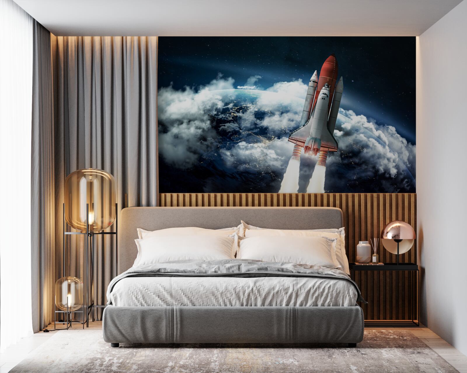 Fotobehang ruimtevaartuig in baan om de aarde