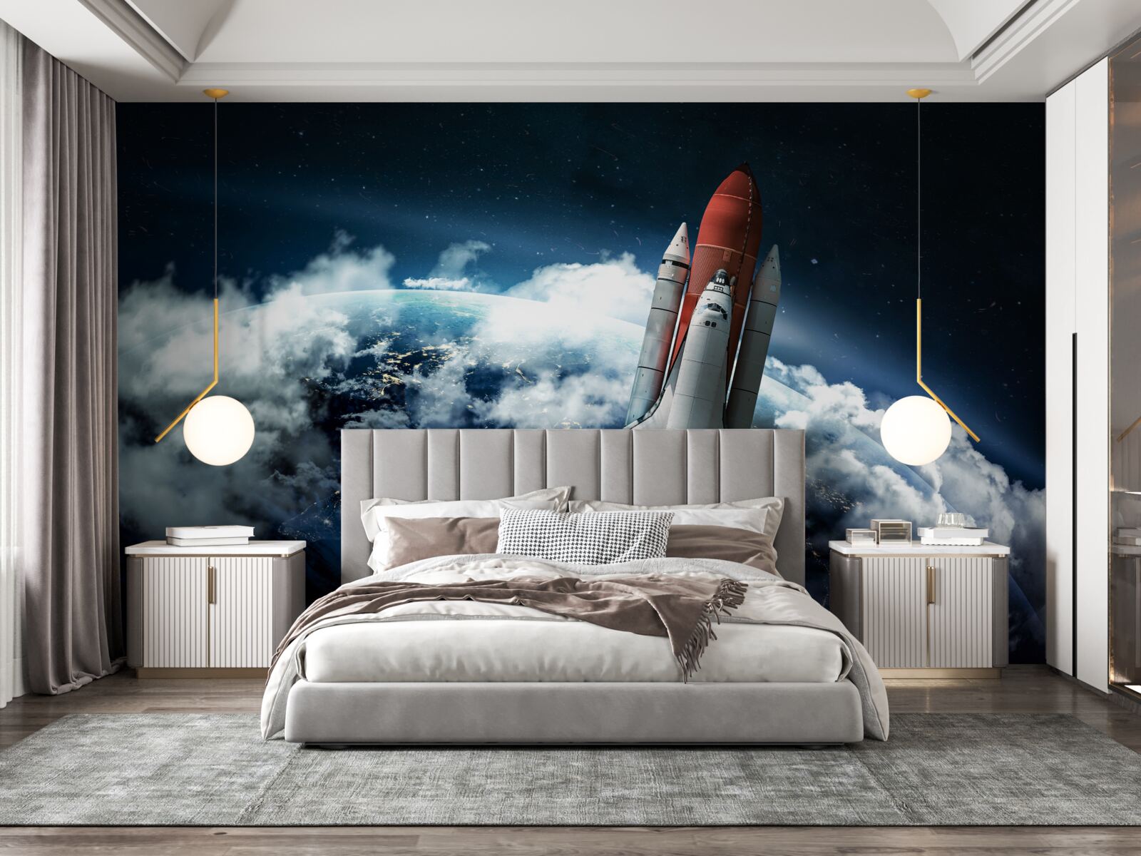 Fotobehang ruimtevaartuig in baan om de aarde