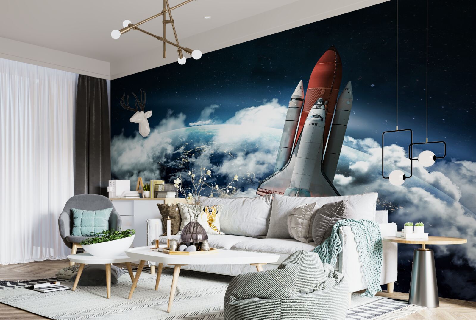 Fotobehang ruimtevaartuig in baan om de aarde