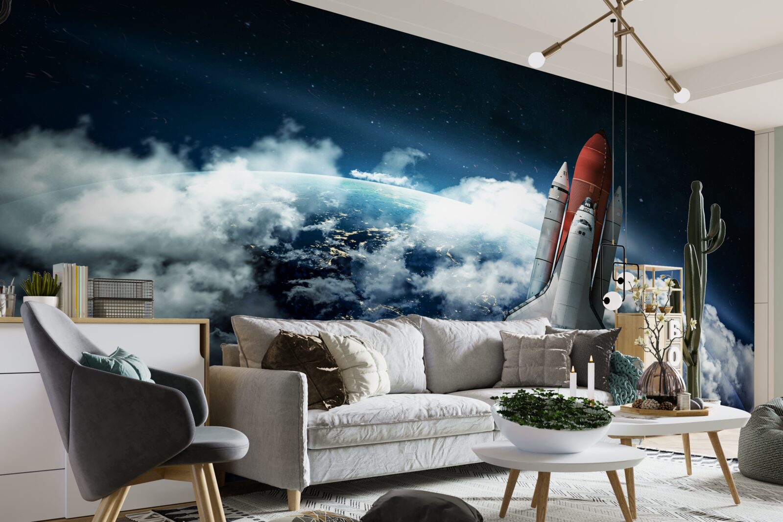 Fotobehang ruimtevaartuig in baan om de aarde