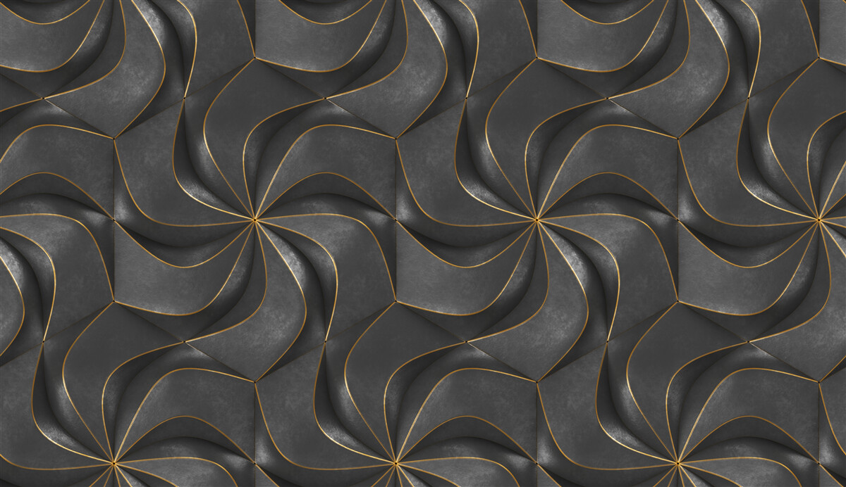 Fotobehang donkere 3d ontwerpen met gouden accenten