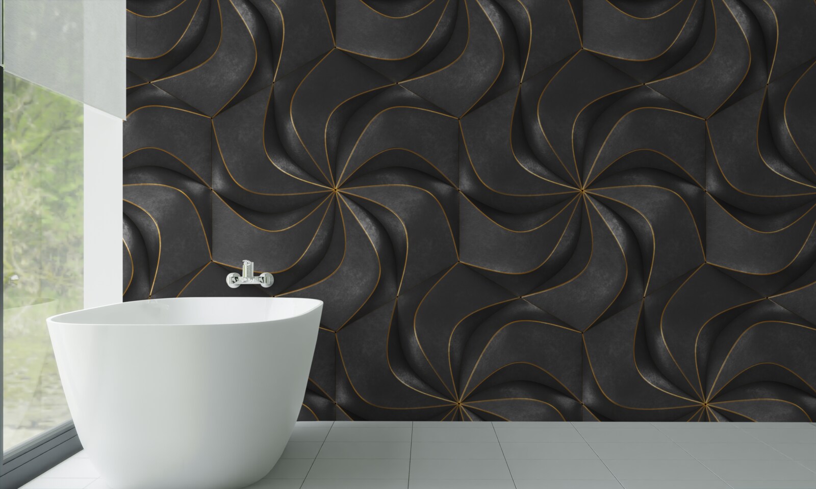 Fotobehang donkere 3d ontwerpen met gouden accenten