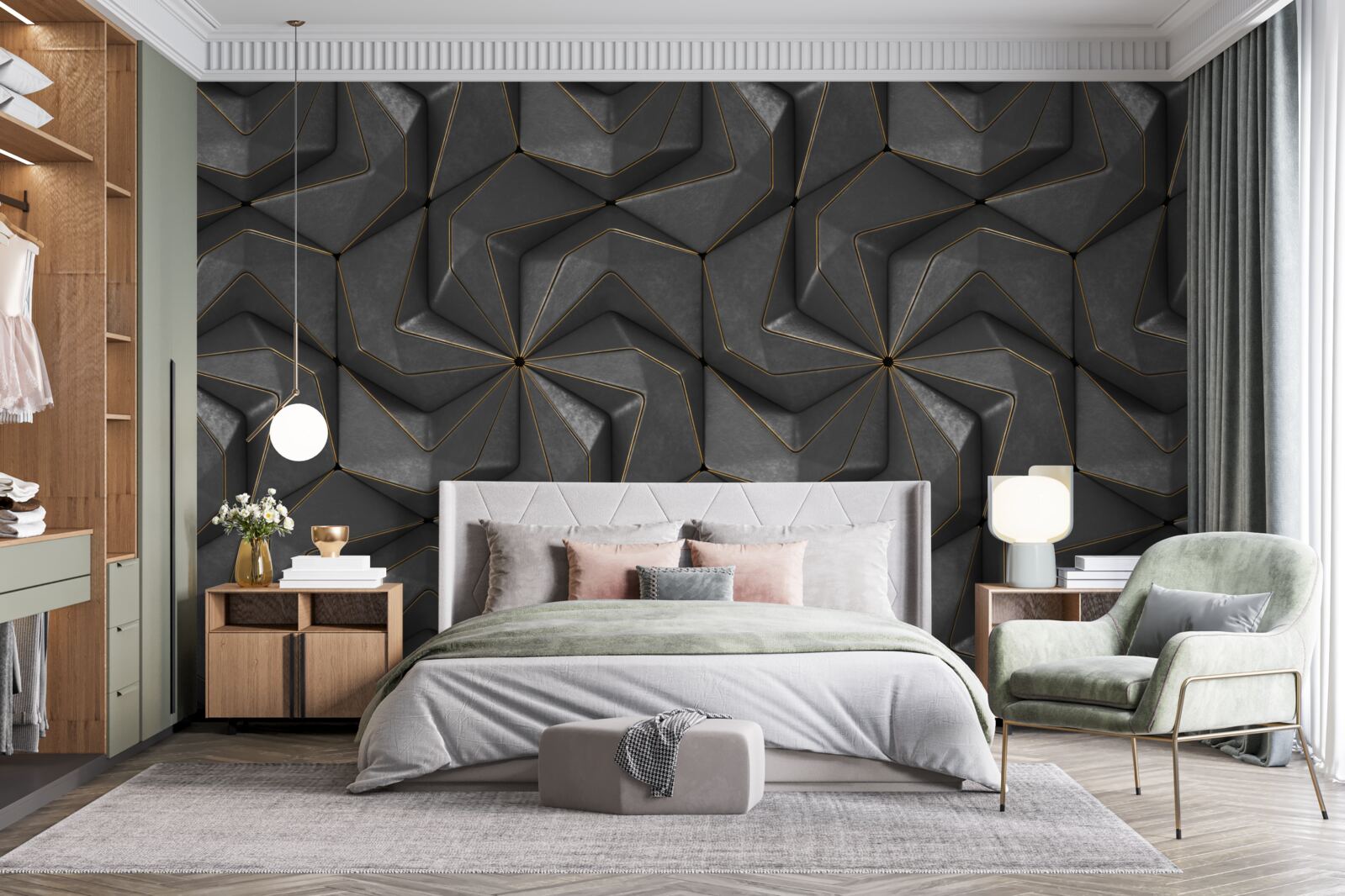 Fotobehang achtergrond van zwarte geometrische vormen