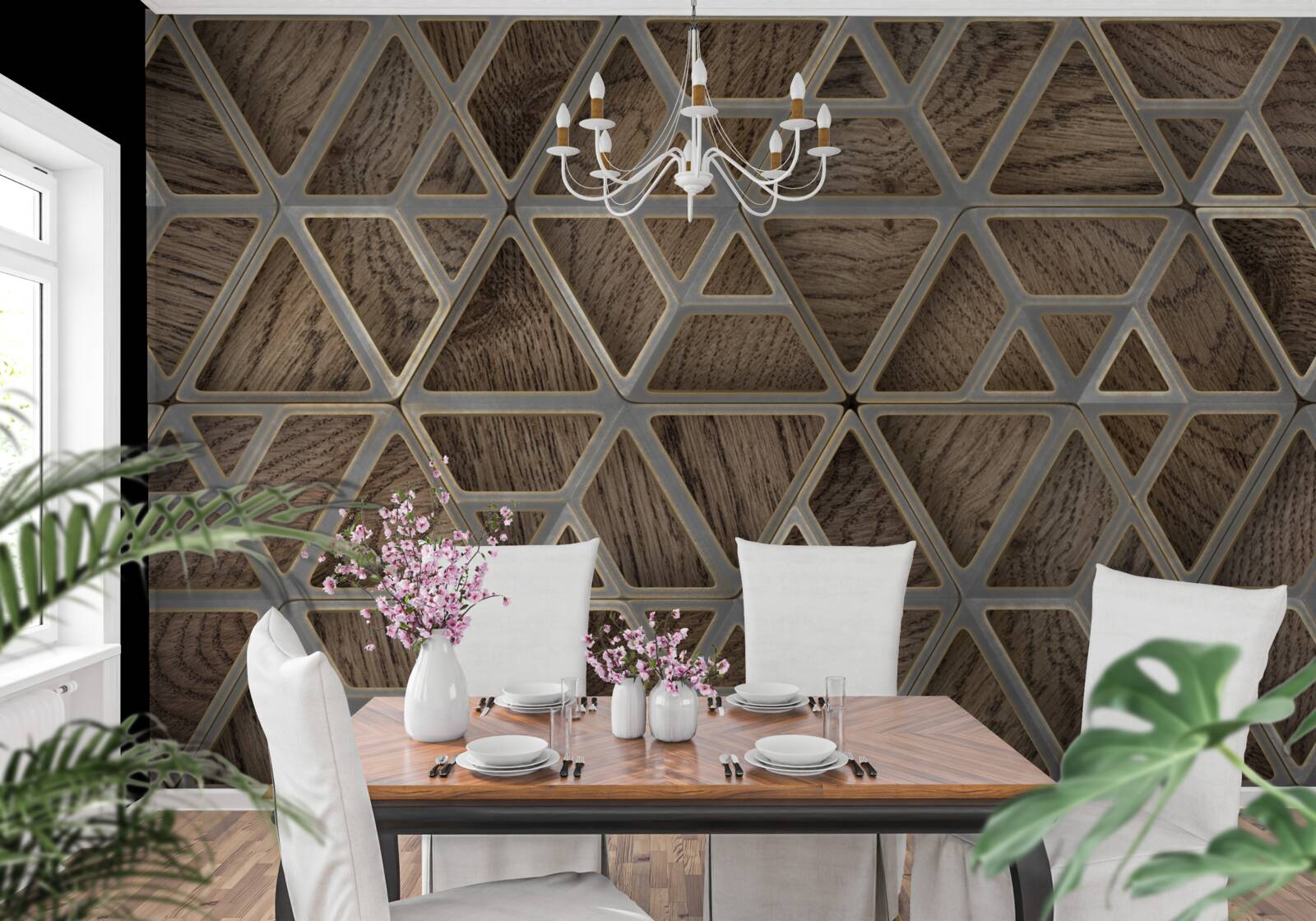 Fotobehang driehoekige houten structuur