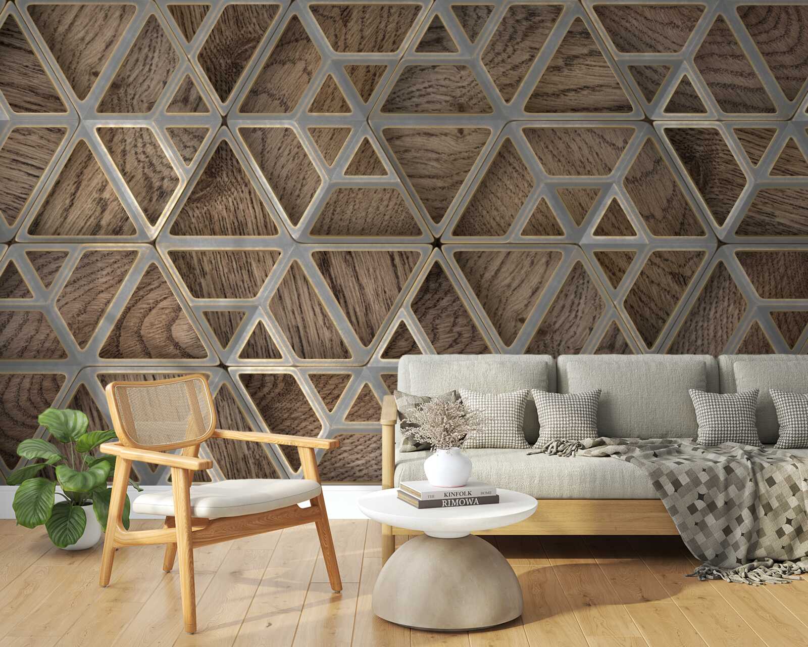 Fotobehang driehoekige houten structuur