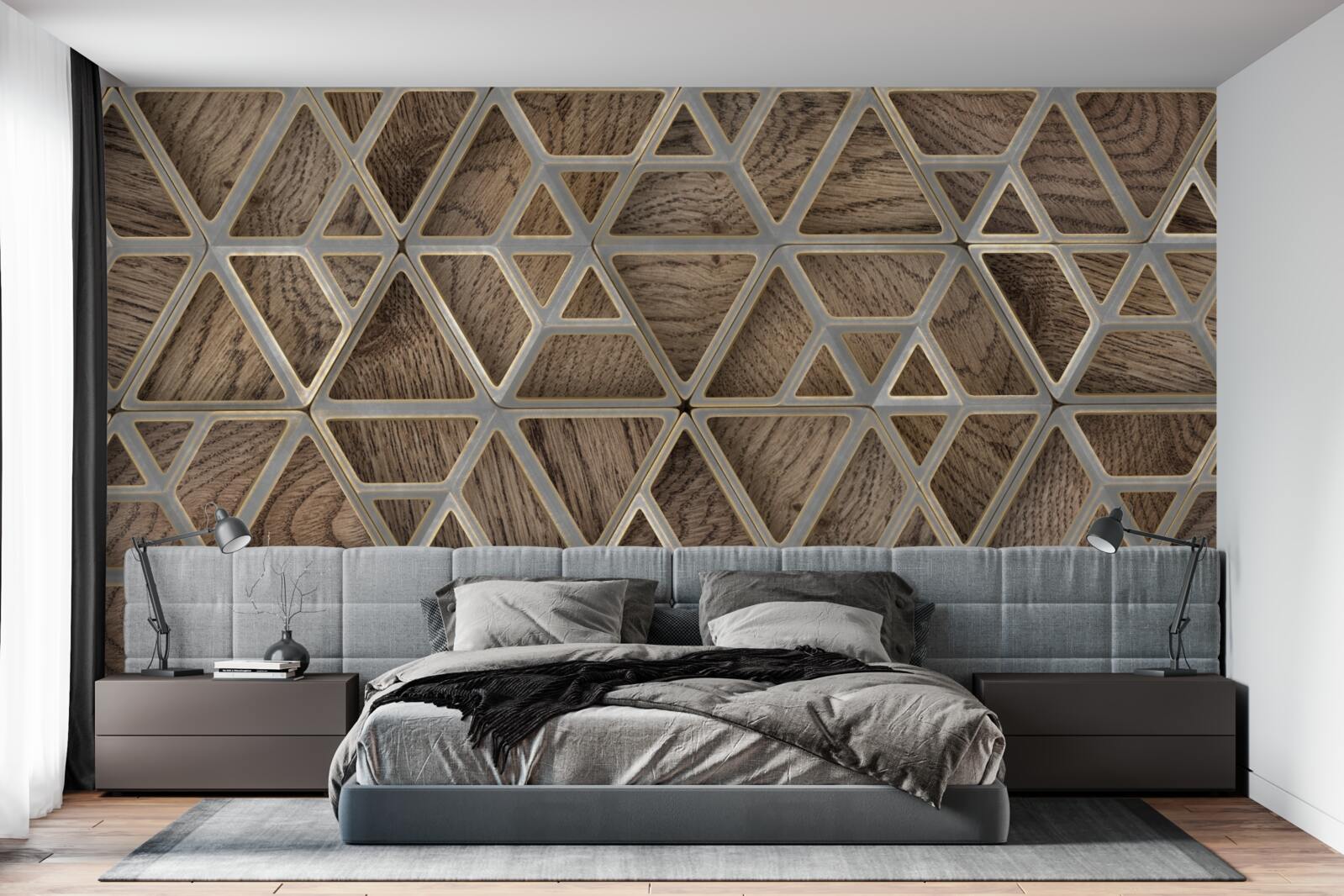 Fotobehang driehoekige houten structuur