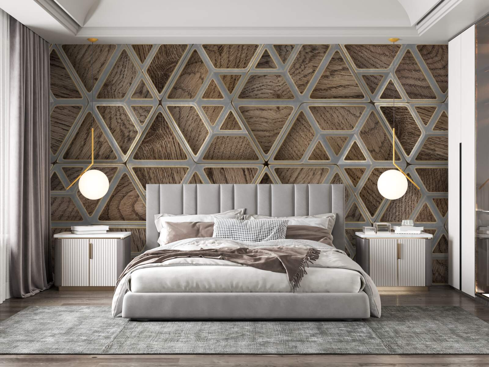 Fotobehang driehoekige houten structuur