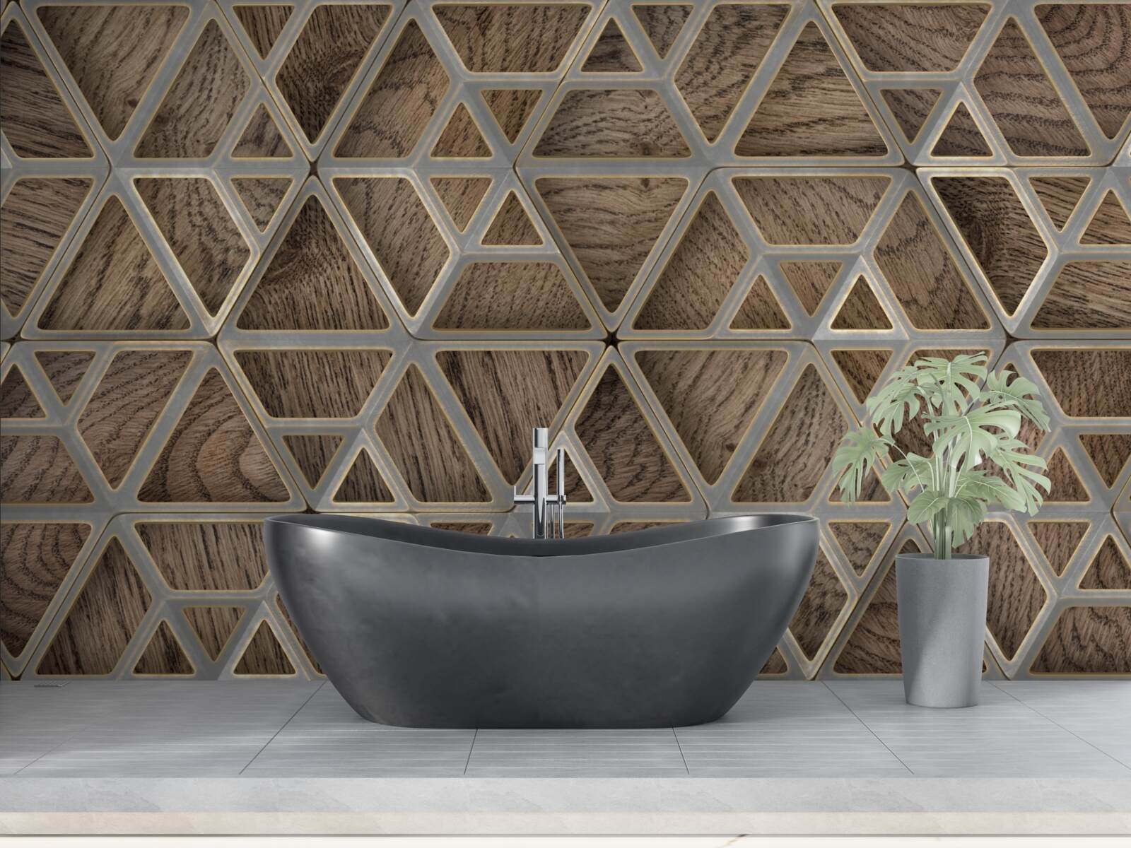 Fotobehang driehoekige houten structuur