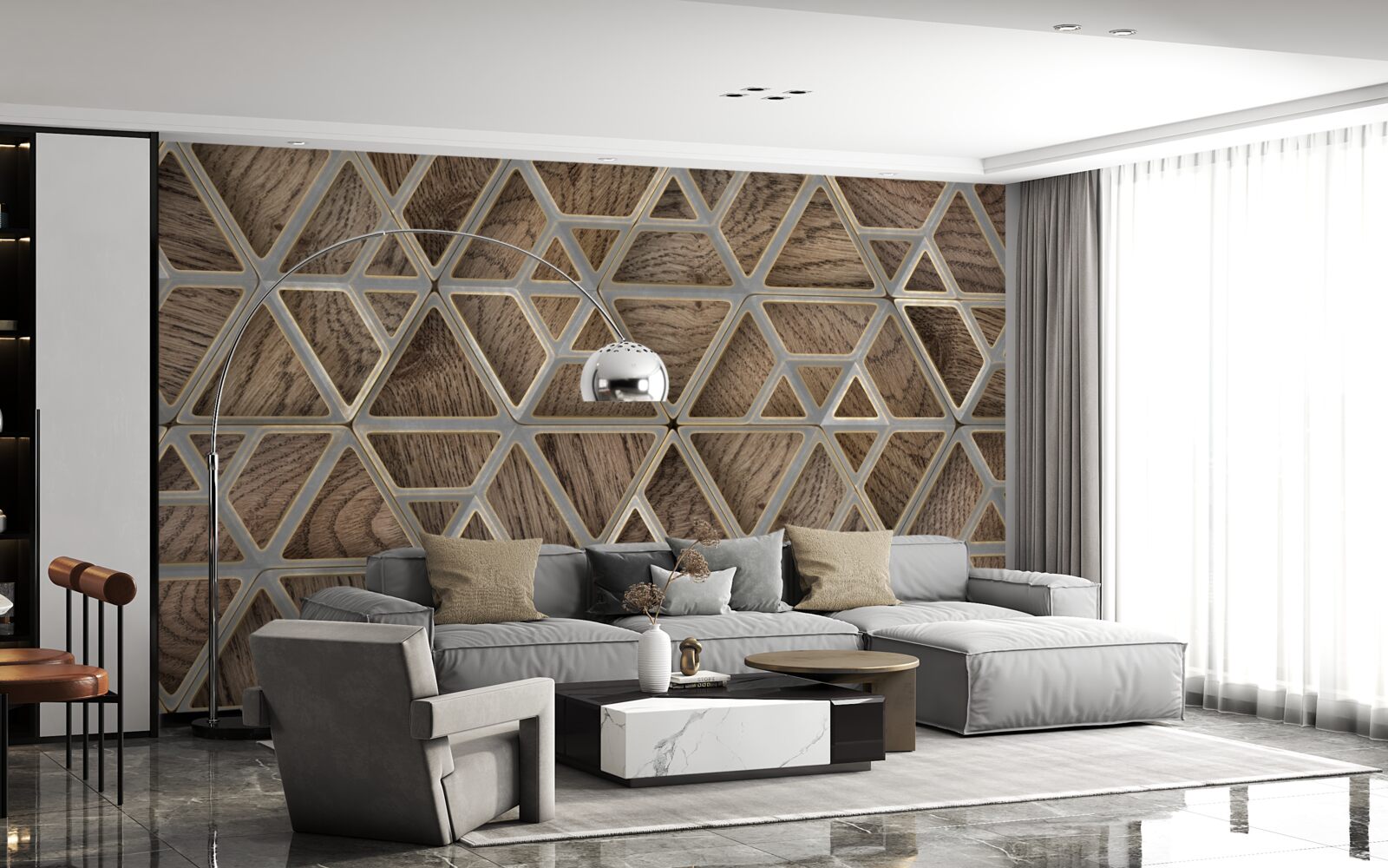 Fotobehang driehoekige houten structuur