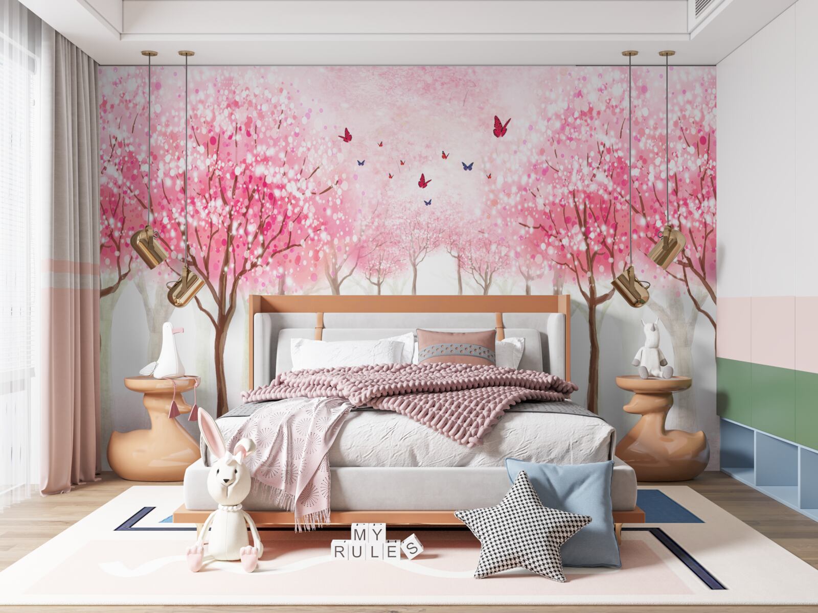 Fotobehang aquarel met sakura steegje