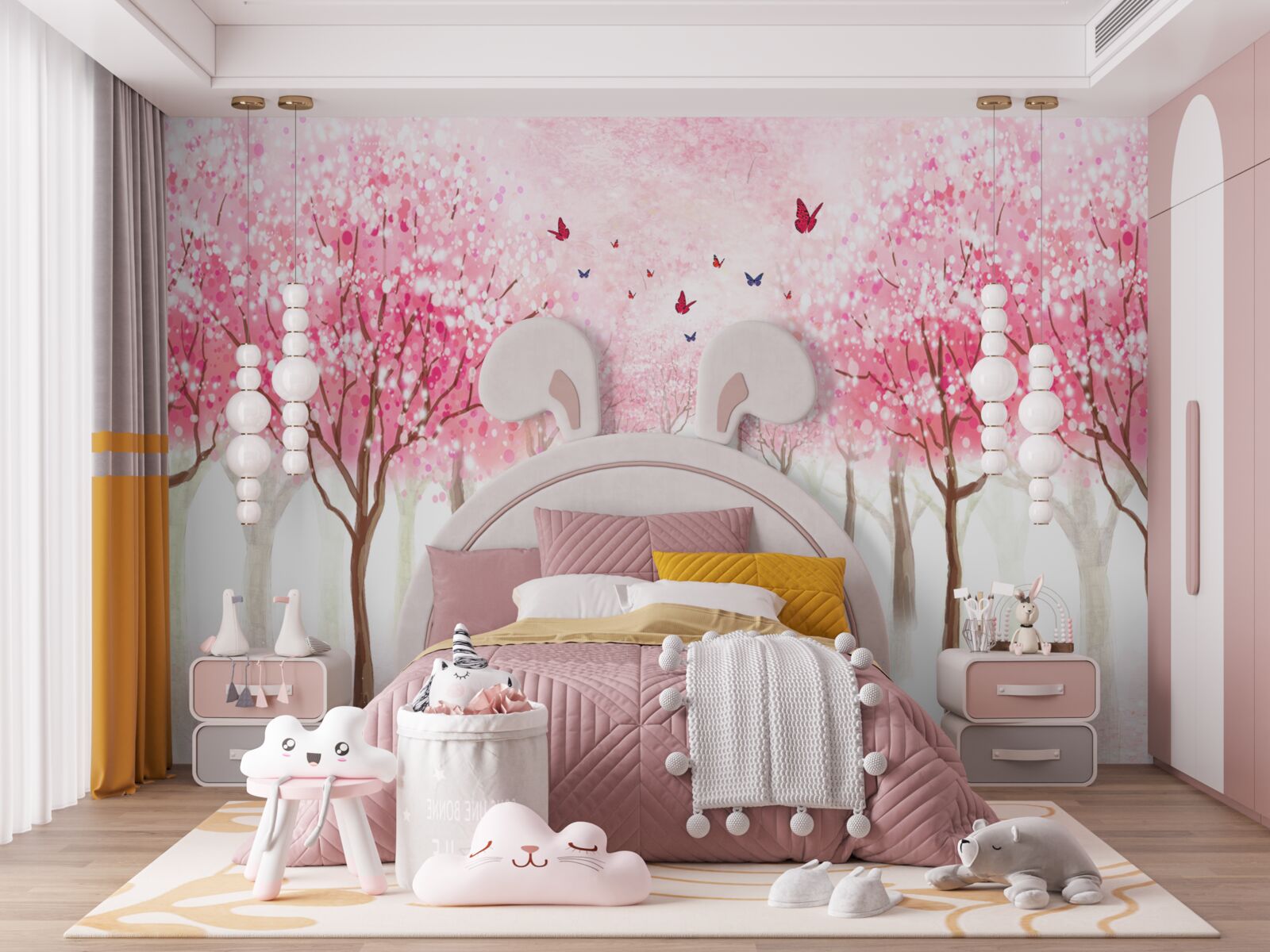 Fotobehang aquarel met sakura steegje