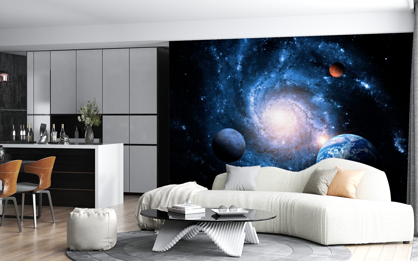 Fotobehang sombere ruimte met hemellichamen
