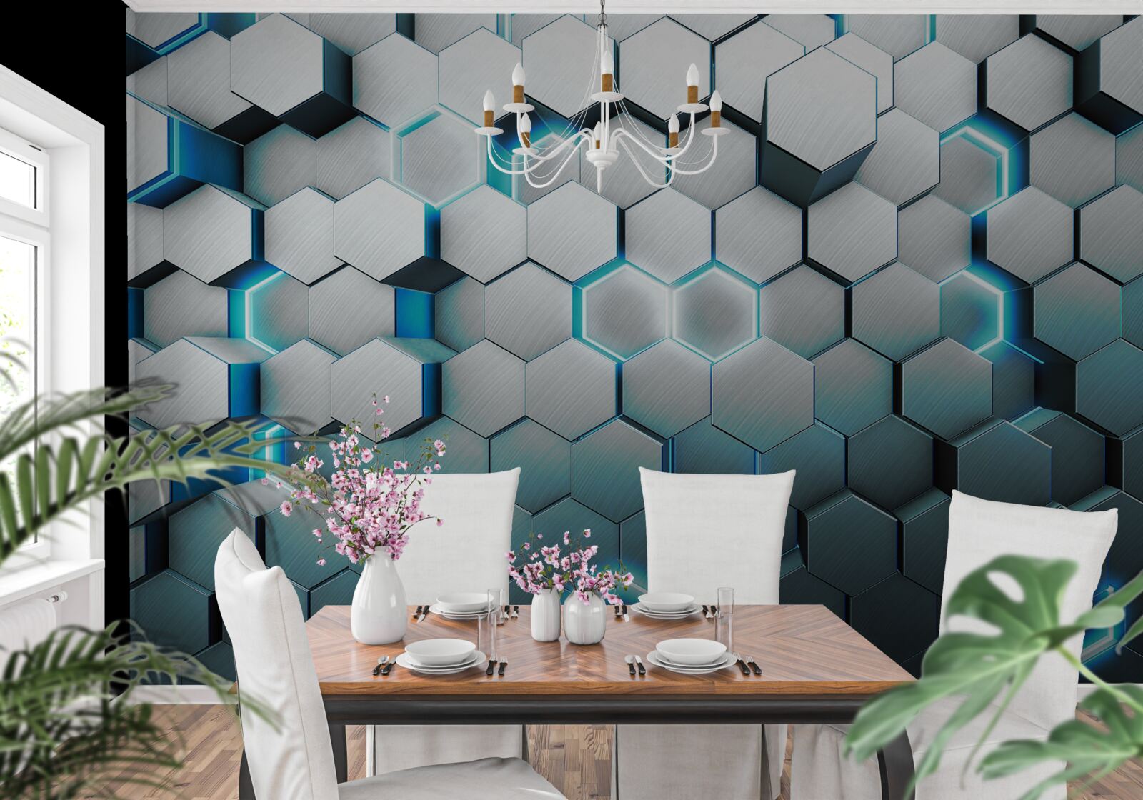 Fotobehang blauwe vijfhoekige vormen