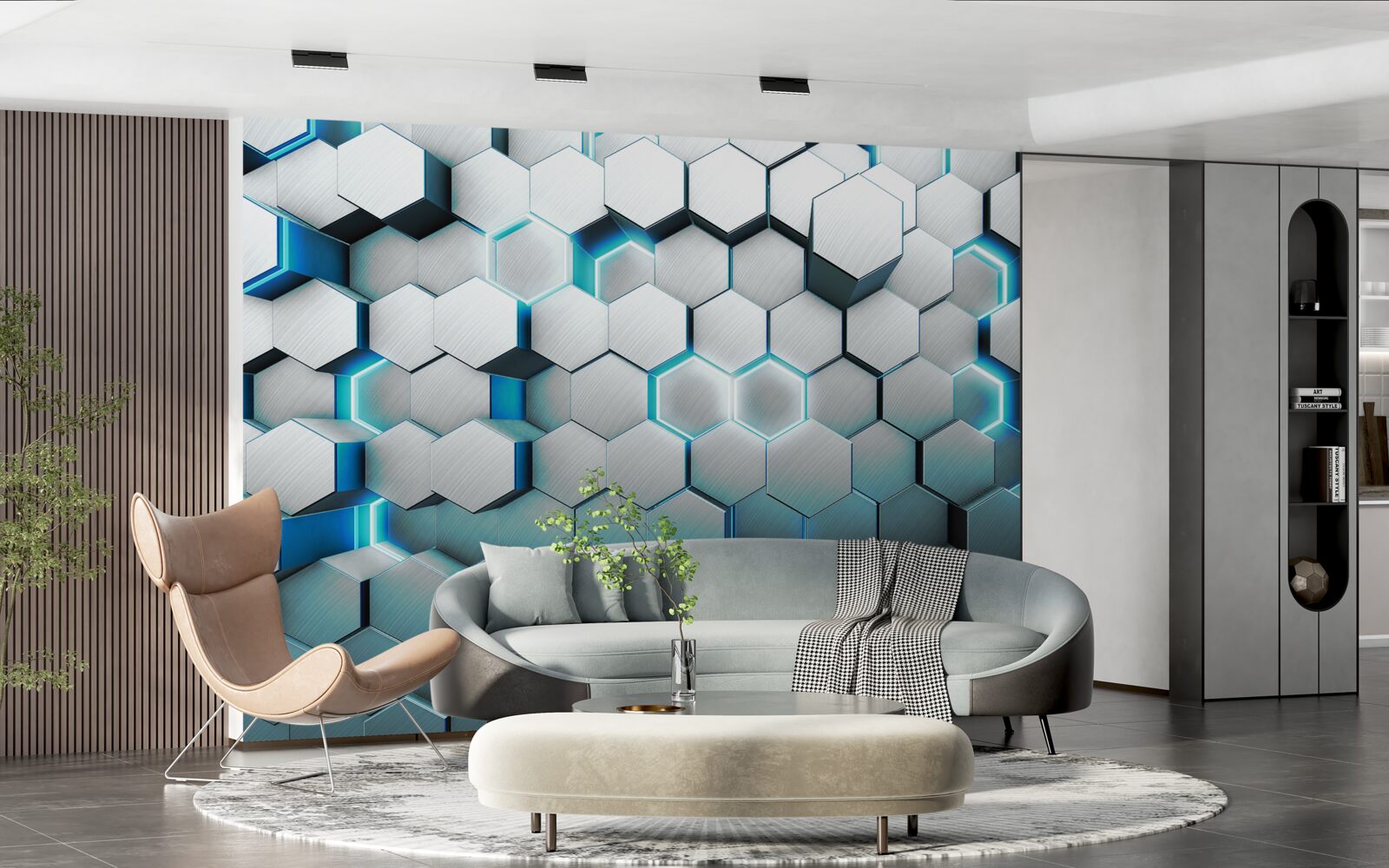 Fotobehang blauwe vijfhoekige vormen