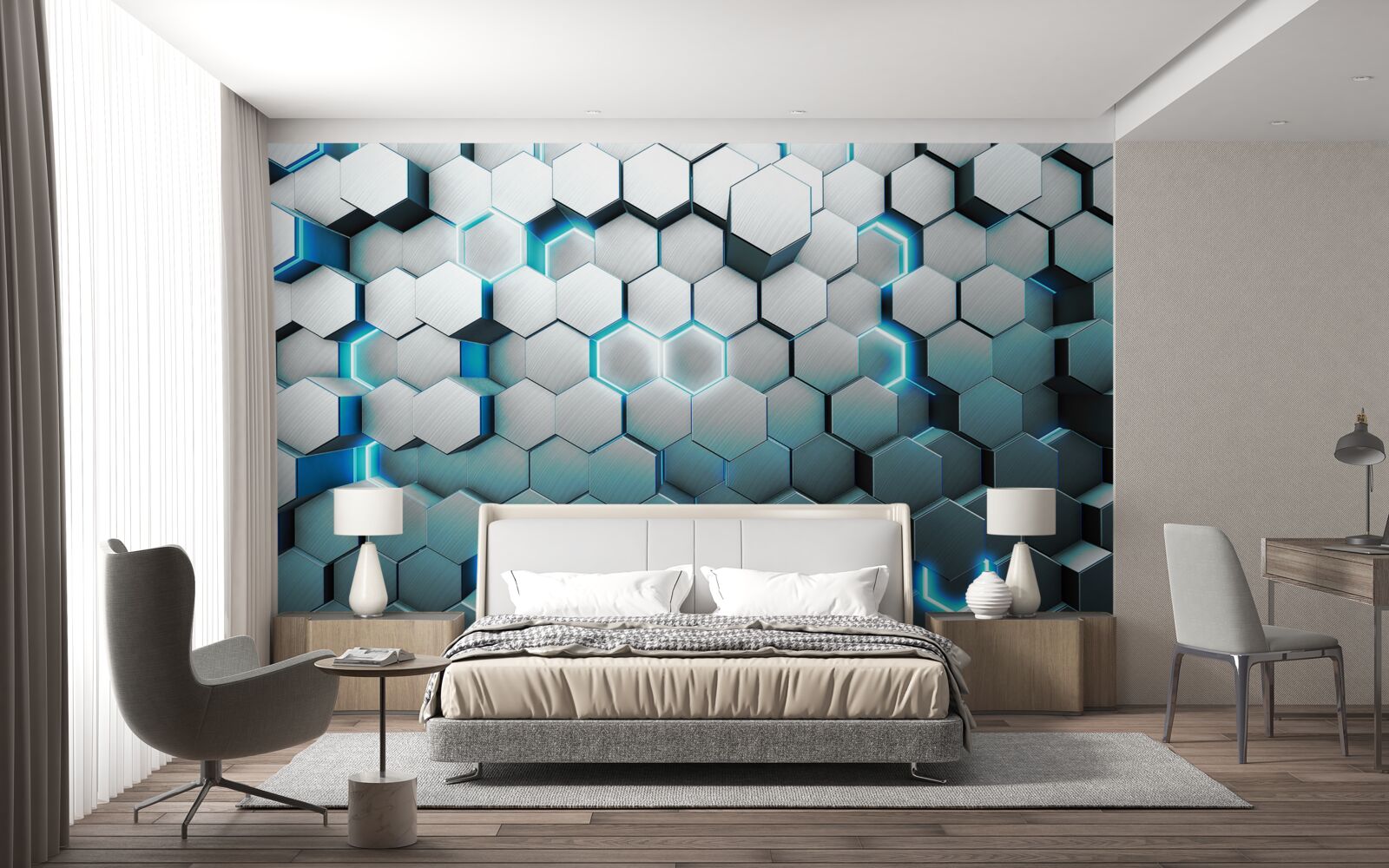 Fotobehang blauwe vijfhoekige vormen