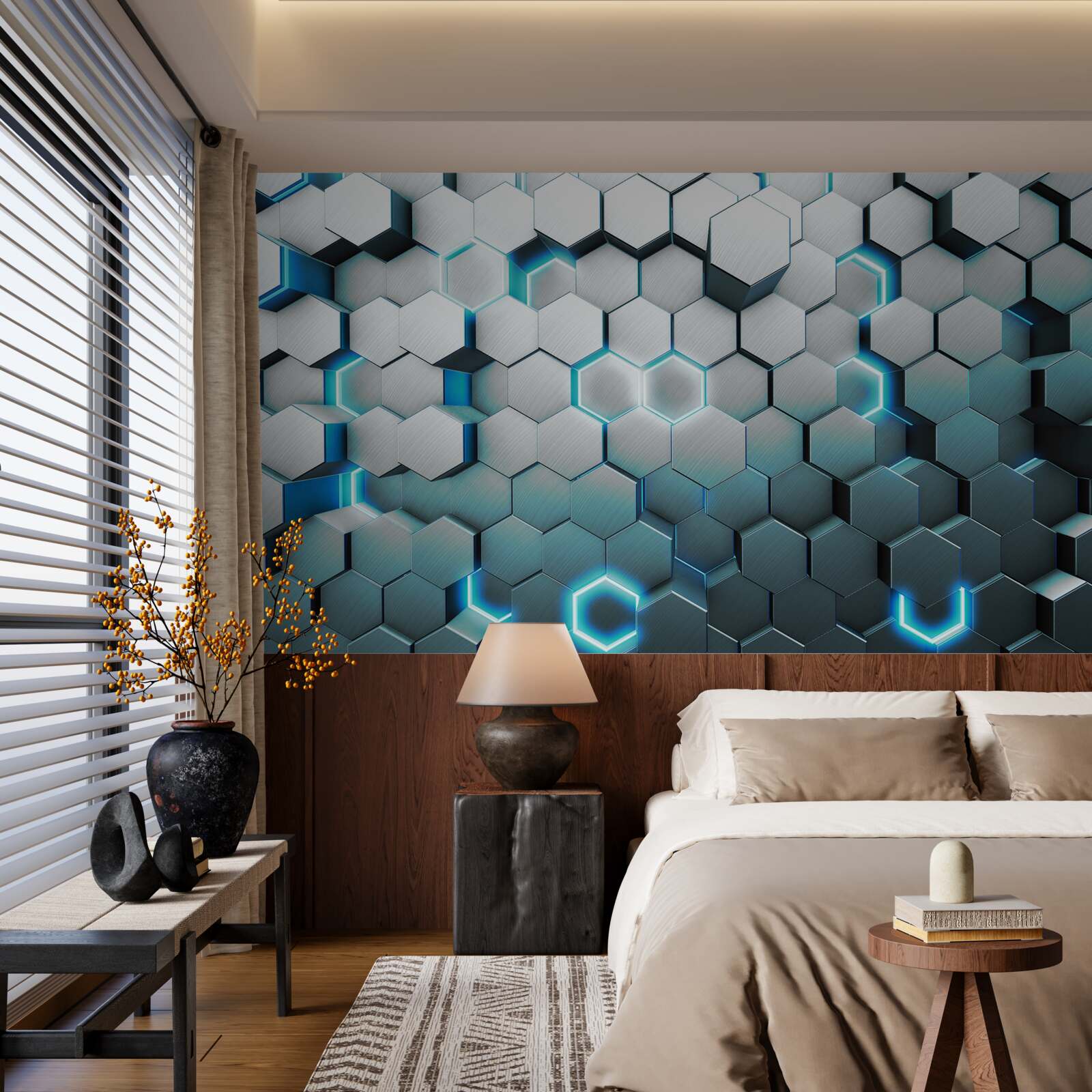 Fotobehang blauwe vijfhoekige vormen