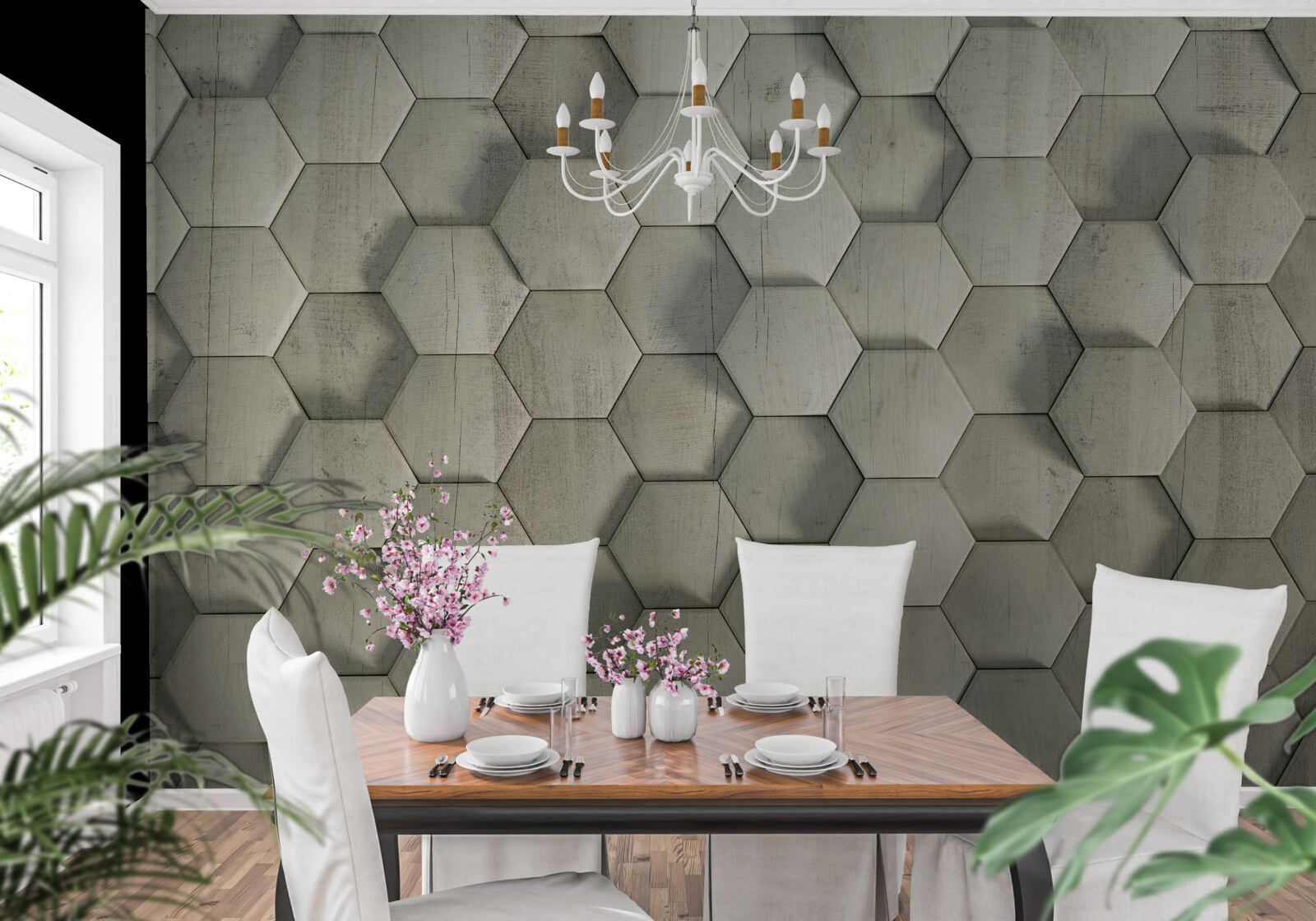 Fotobehang lichtgroene houten cellen