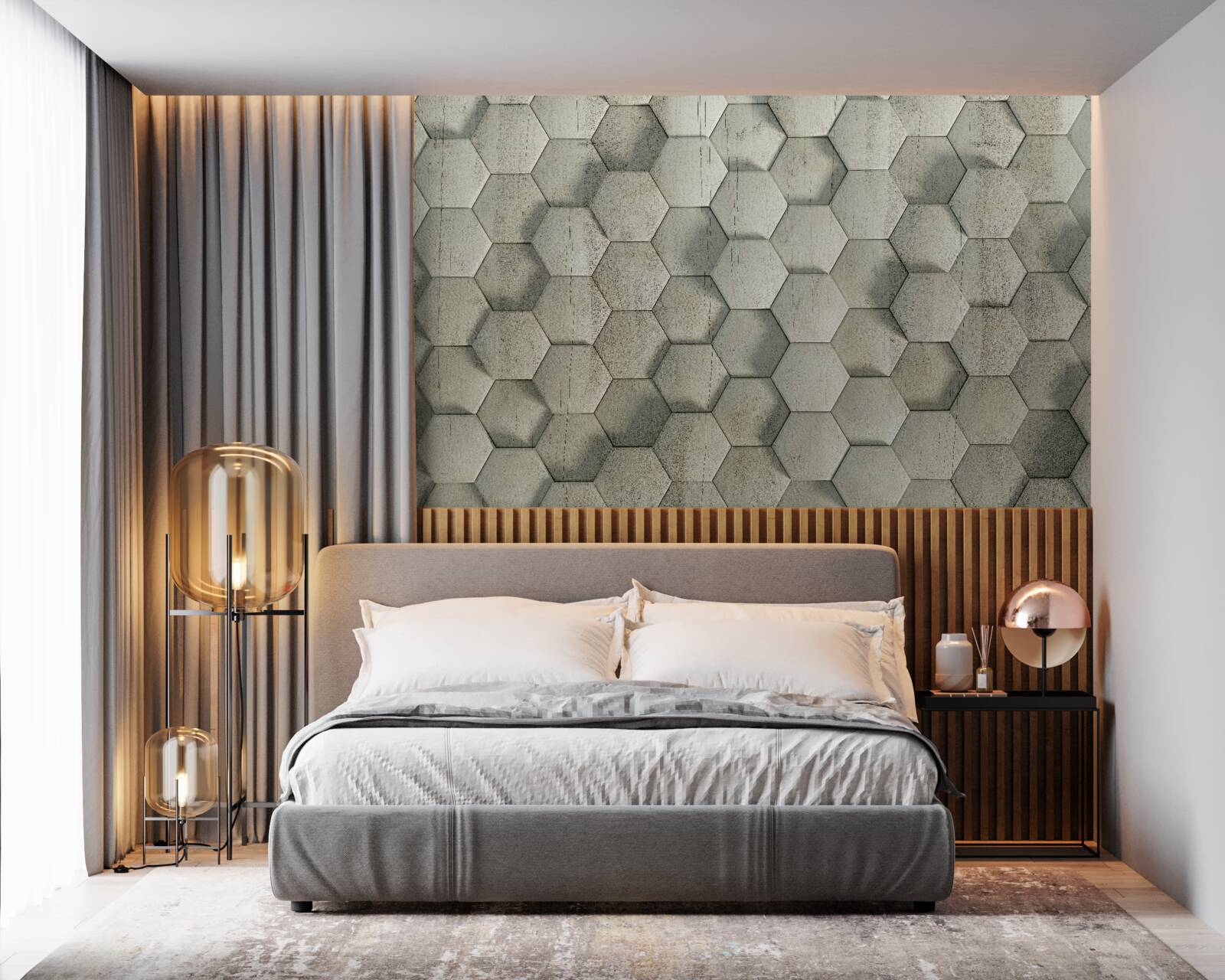 Fotobehang lichtgroene houten cellen