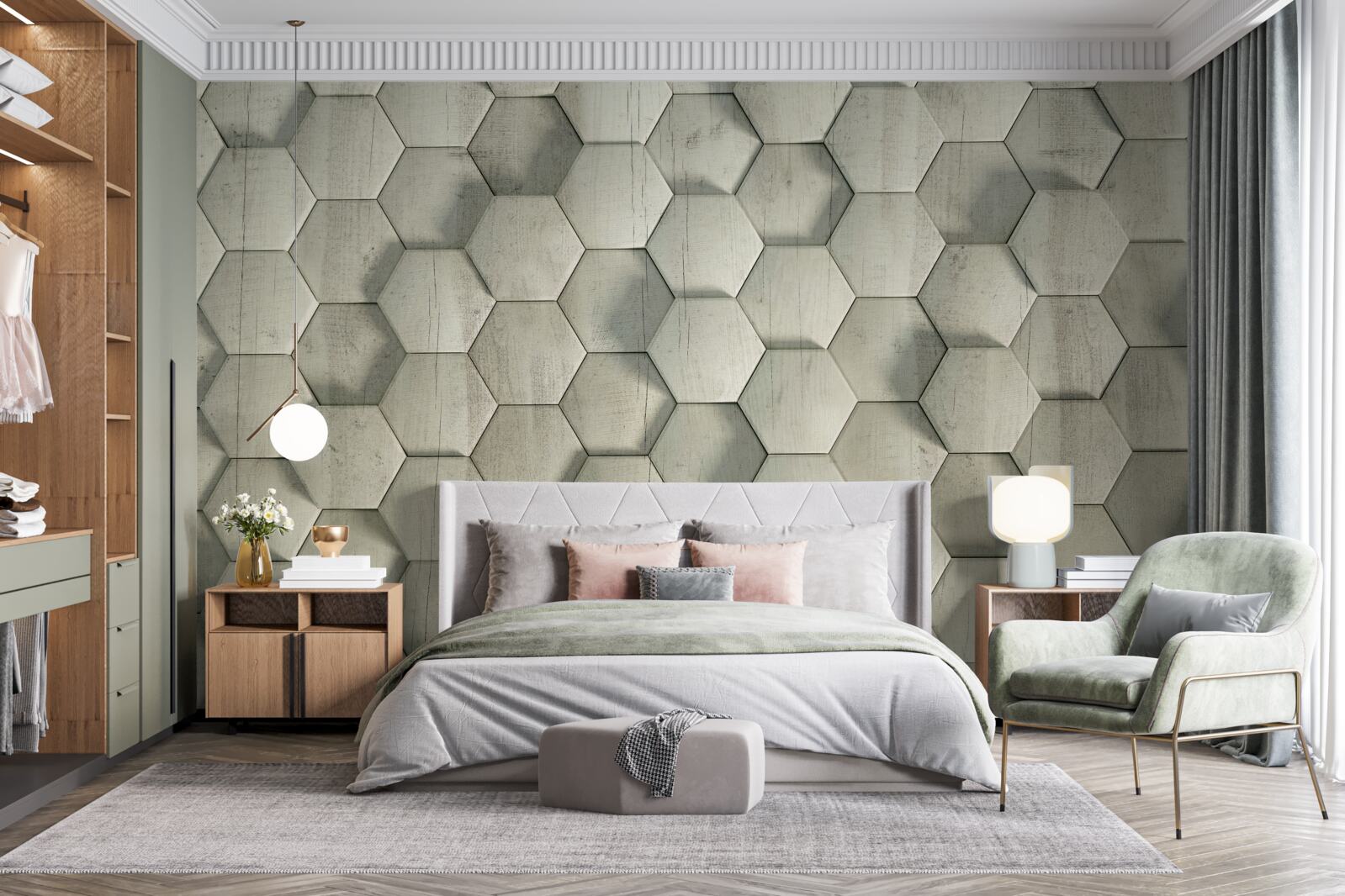 Fotobehang lichtgroene houten cellen