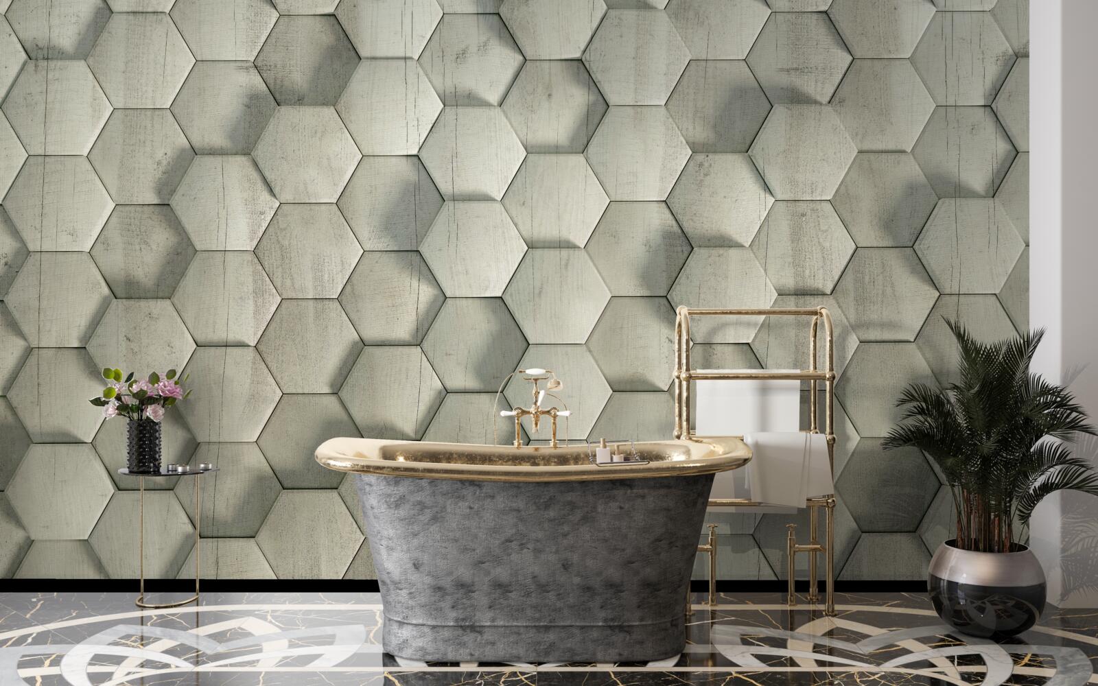 Fotobehang lichtgroene houten cellen