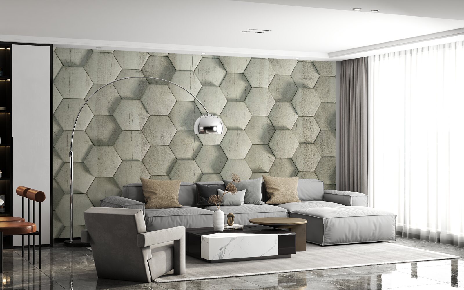 Fotobehang lichtgroene houten cellen