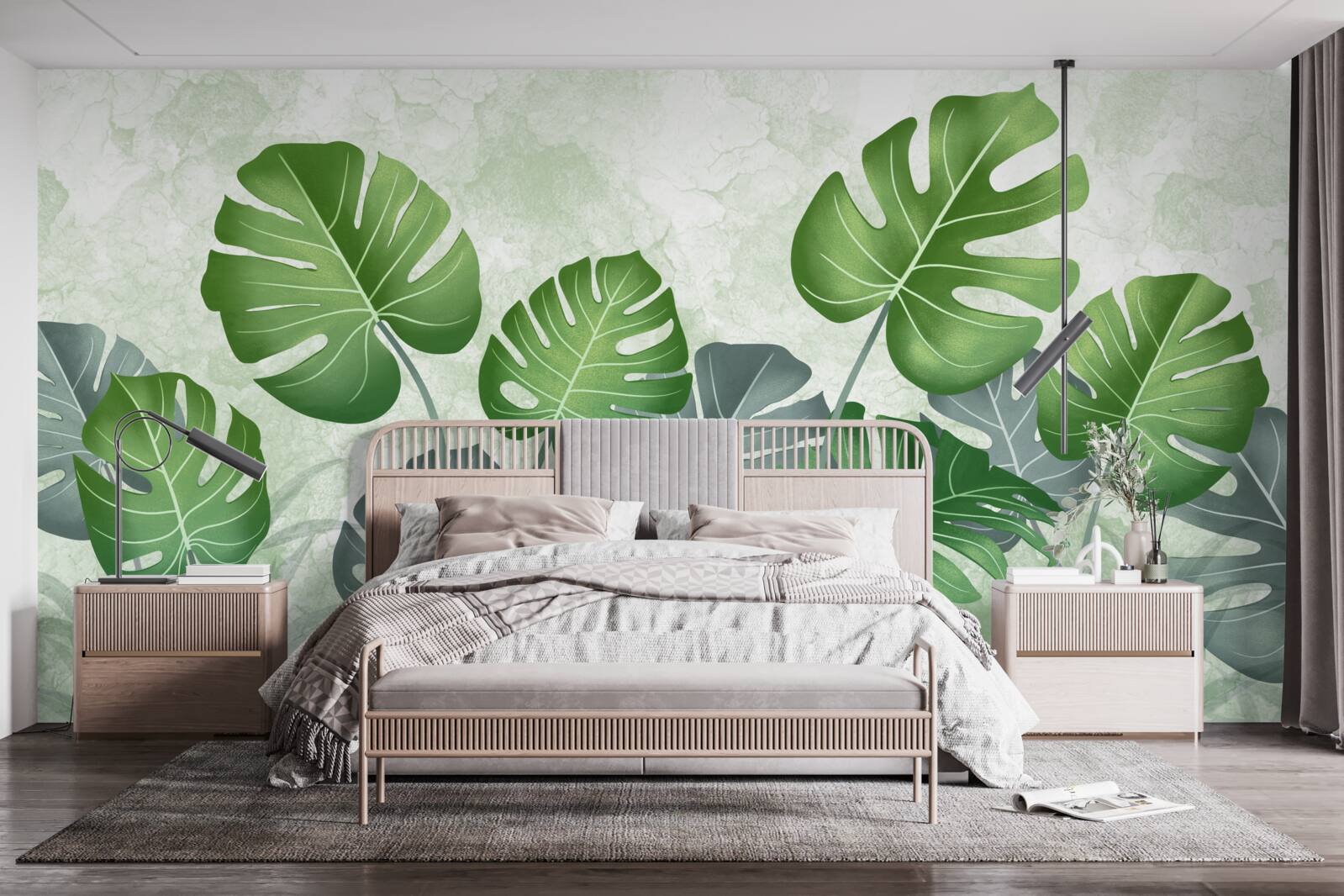 Fotobehang grote monstera en varenbladeren