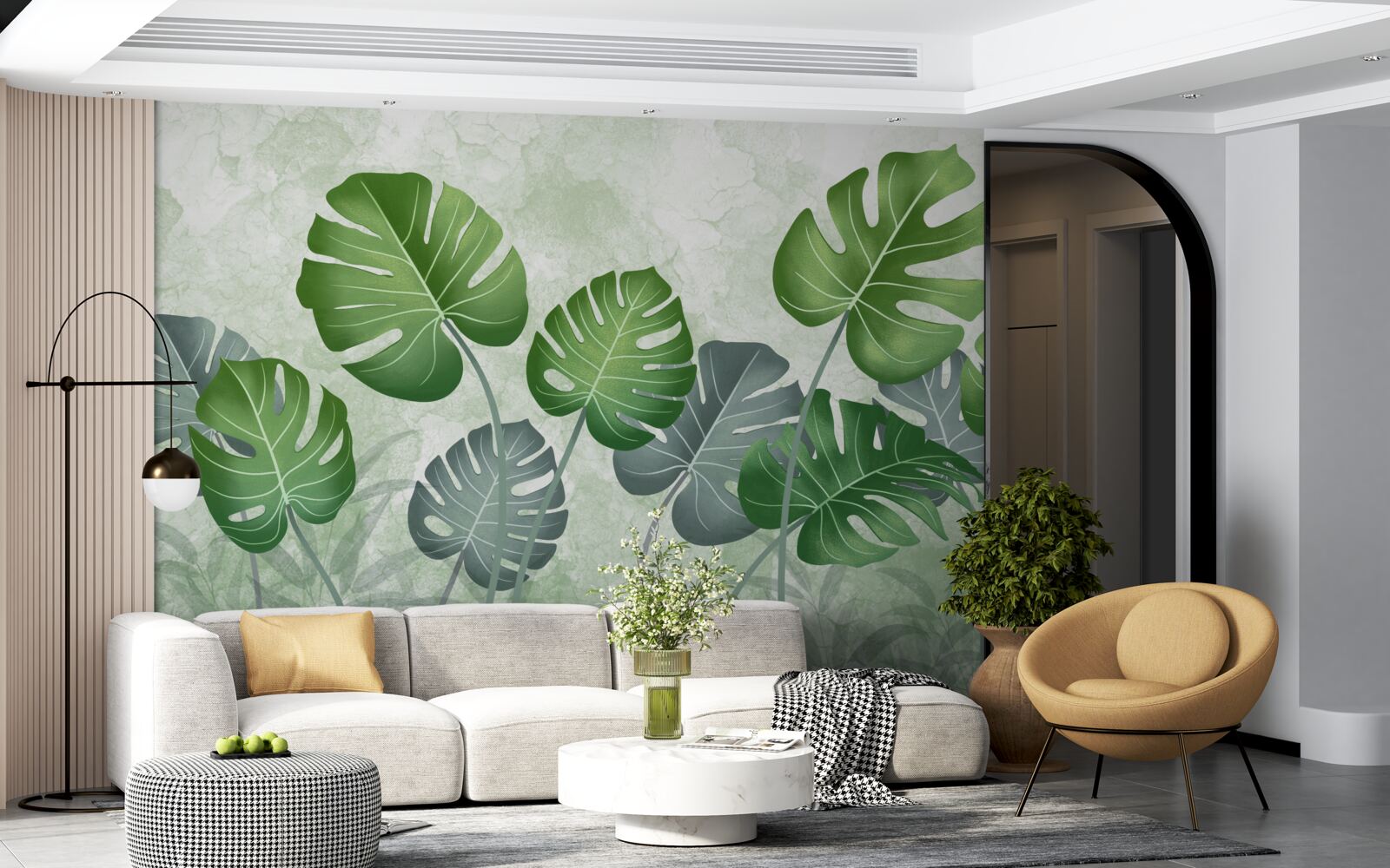 Fotobehang grote monstera en varenbladeren