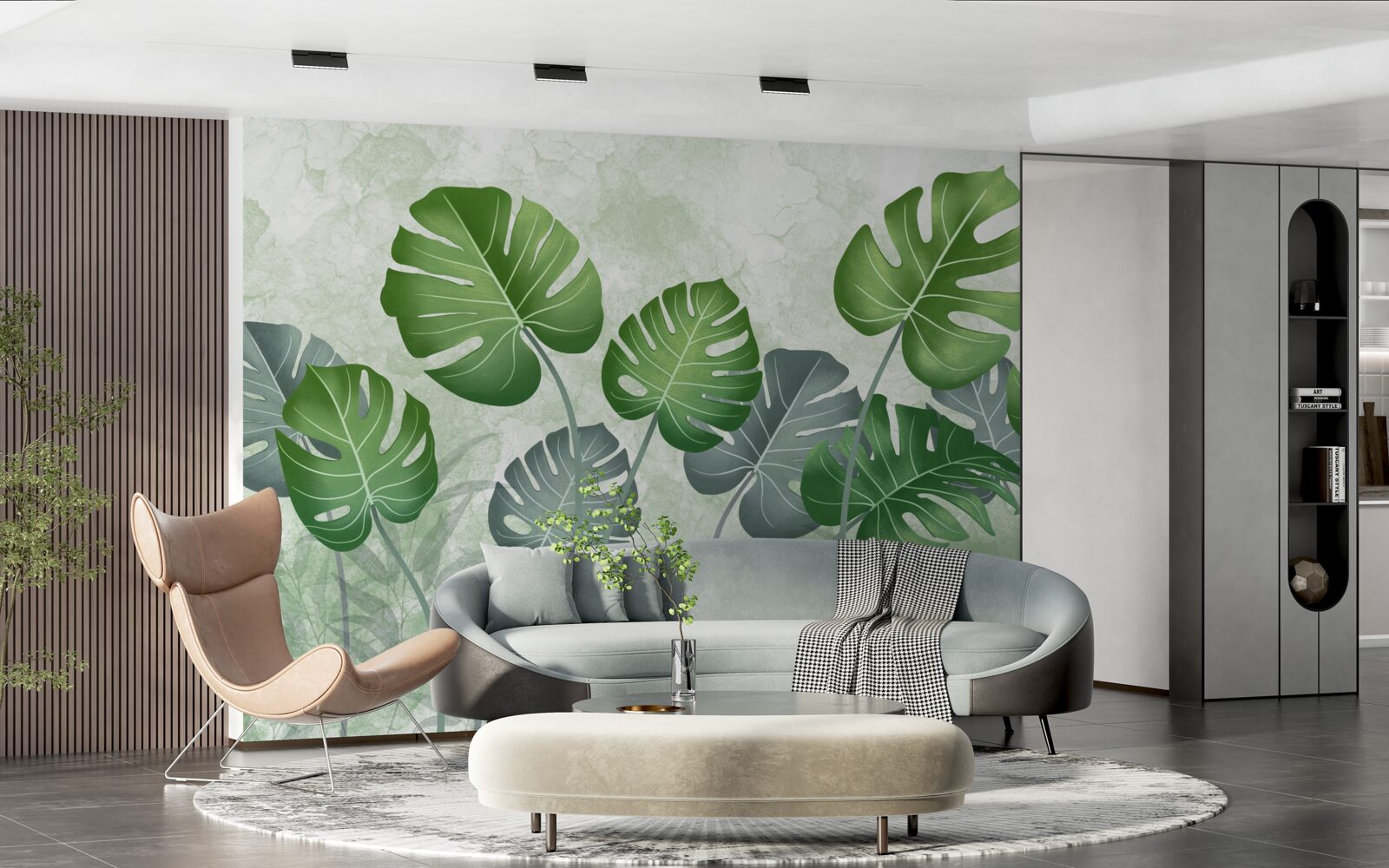 Fotobehang grote monstera en varenbladeren