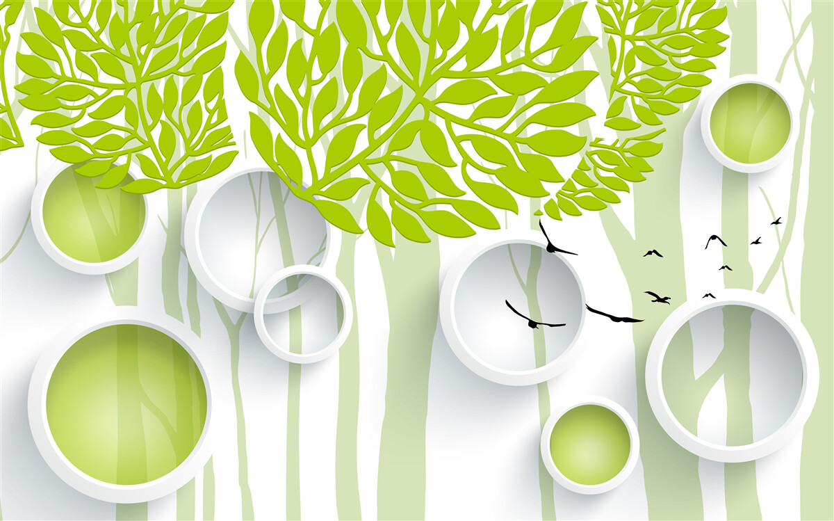 Fotobehang abstract beeld van lentebomen met lichtgroene kleur