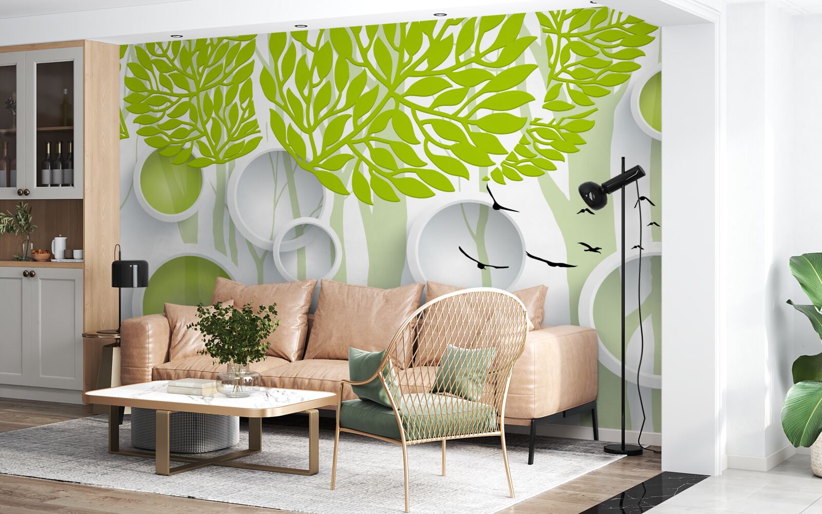 Fotobehang abstract beeld van lentebomen met lichtgroene kleur