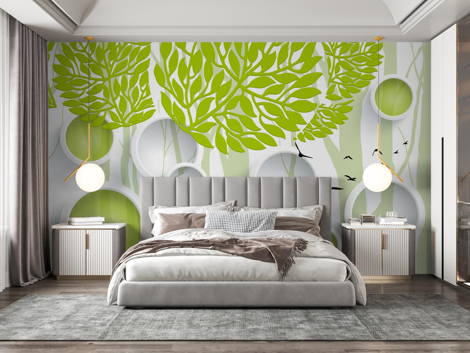 Fotobehang abstract beeld van lentebomen met lichtgroene kleur