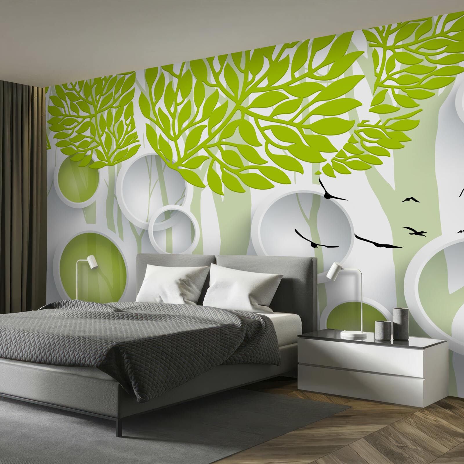 Fotobehang abstract beeld van lentebomen met lichtgroene kleur