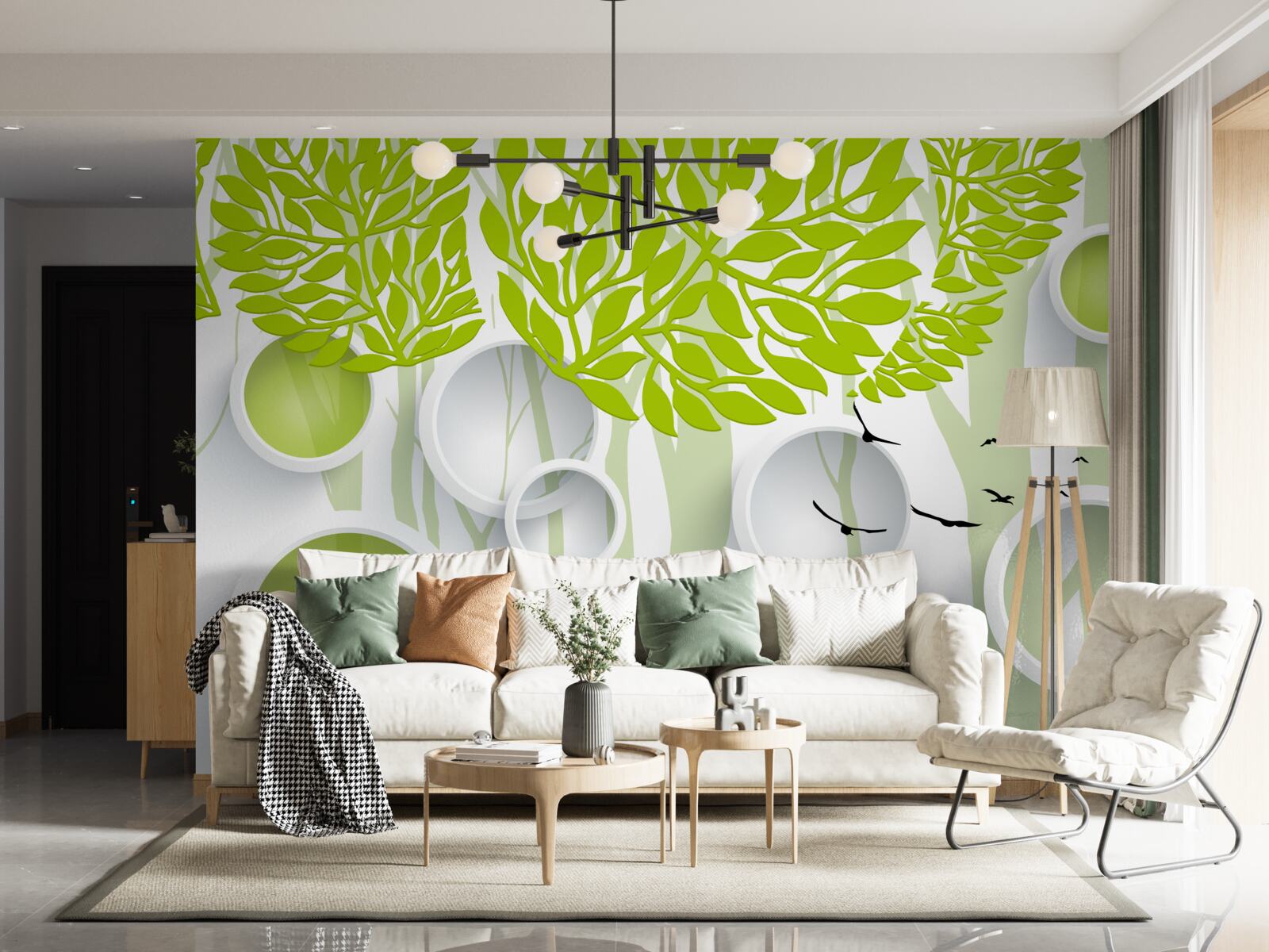 Fotobehang abstract beeld van lentebomen met lichtgroene kleur