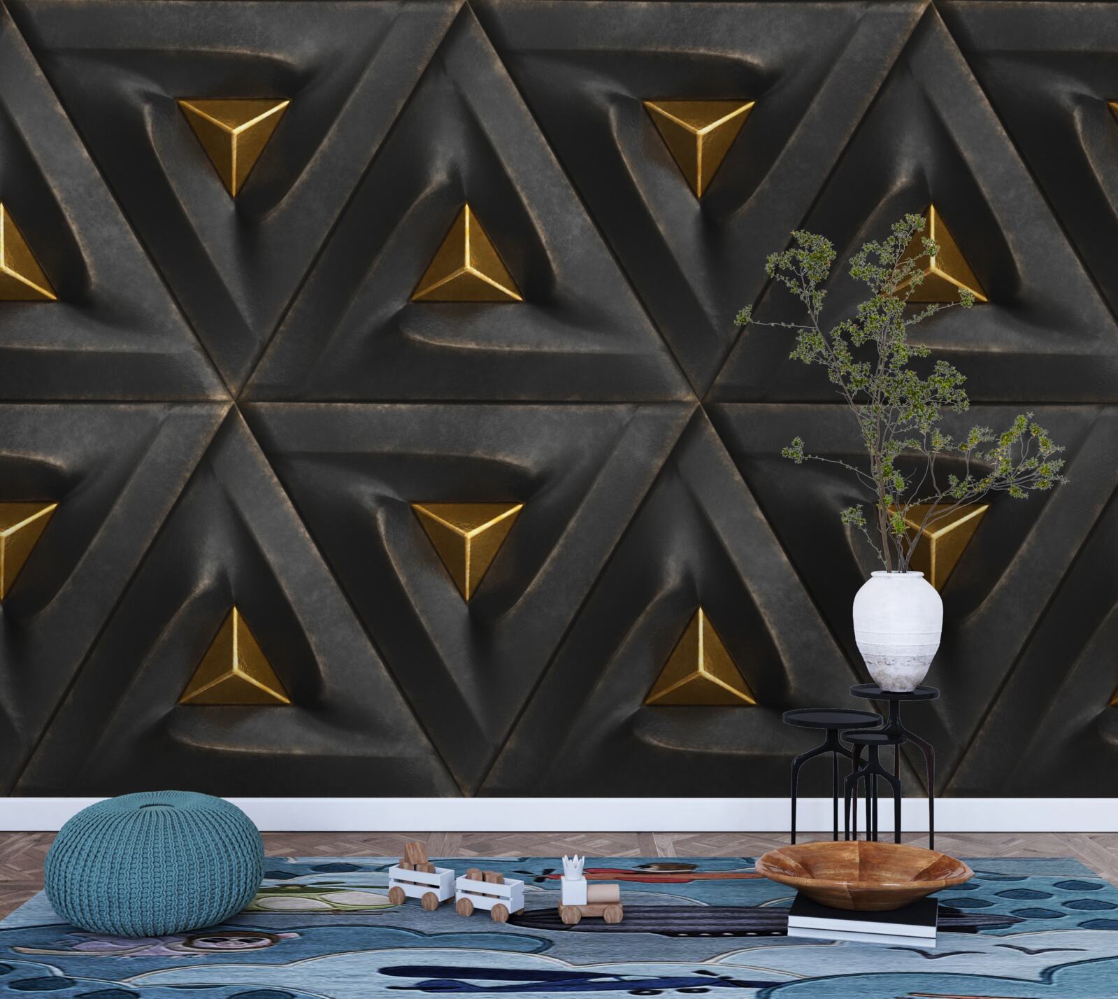 Fotobehang driehoeken met gouden kern