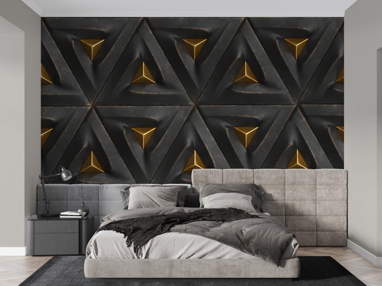 Fotobehang driehoeken met gouden kern