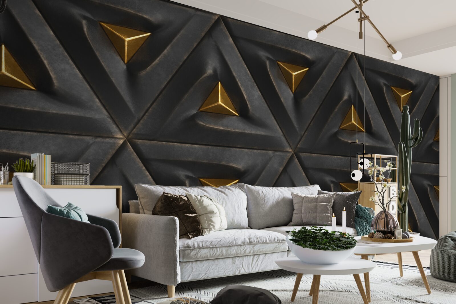 Fotobehang driehoeken met gouden kern