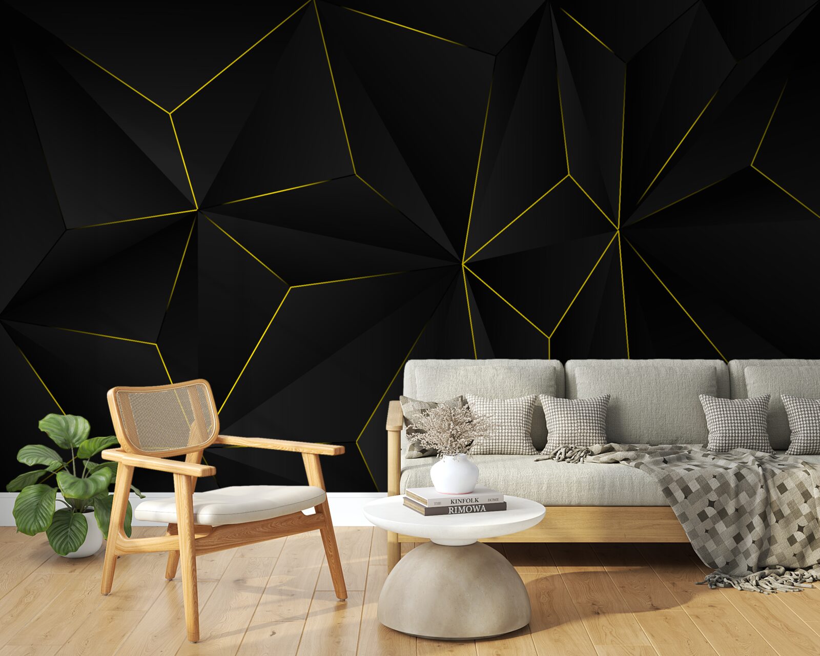 Fotobehang donkere achtergrond met gouden randen van de vormen