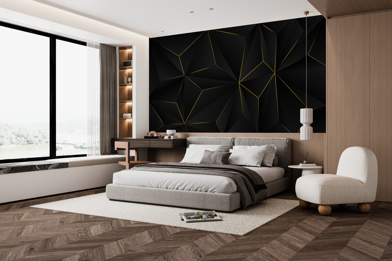 Fotobehang donkere achtergrond met gouden randen van de vormen