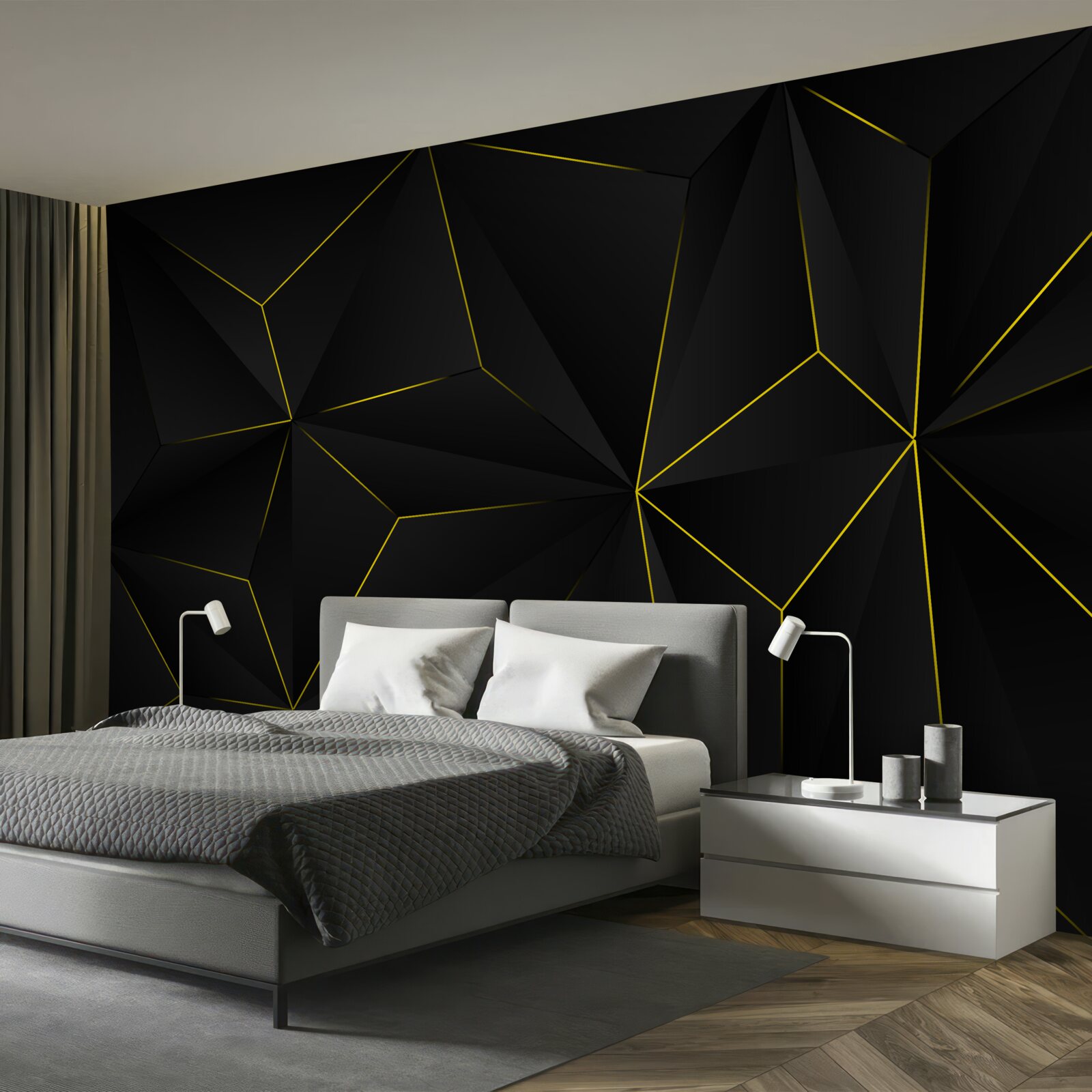 Fotobehang donkere achtergrond met gouden randen van de vormen