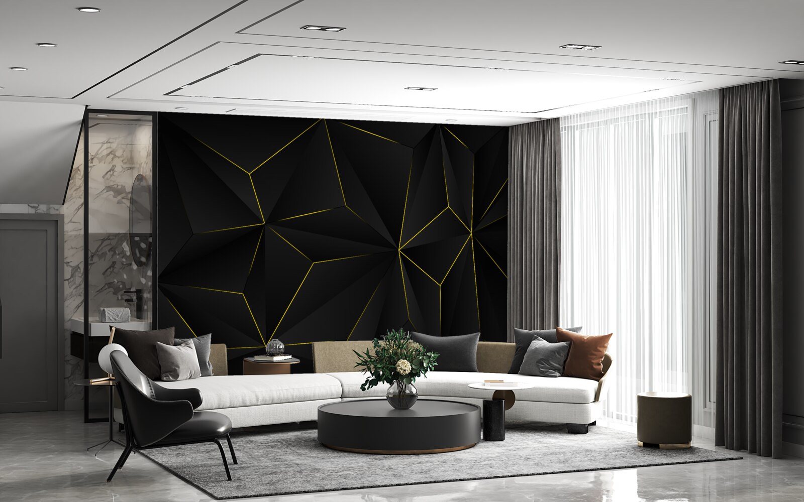 Fotobehang donkere achtergrond met gouden randen van de vormen