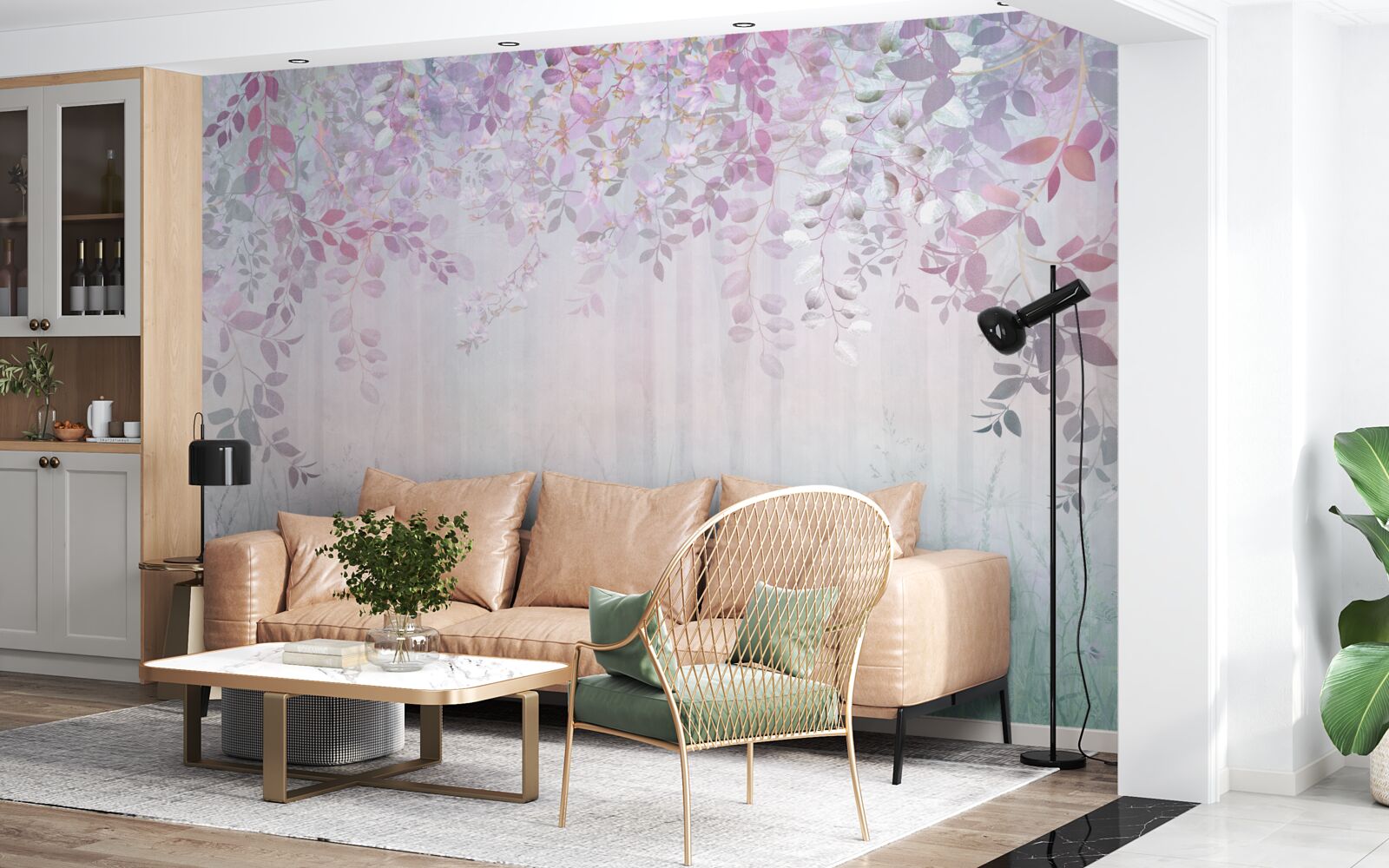 Fotobehang bladeren in alle kleuren in het bos op een herfstochtend