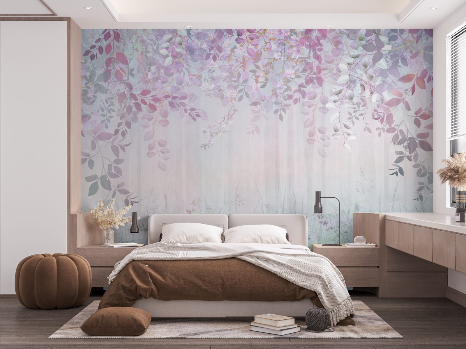 Fotobehang bladeren in alle kleuren in het bos op een herfstochtend