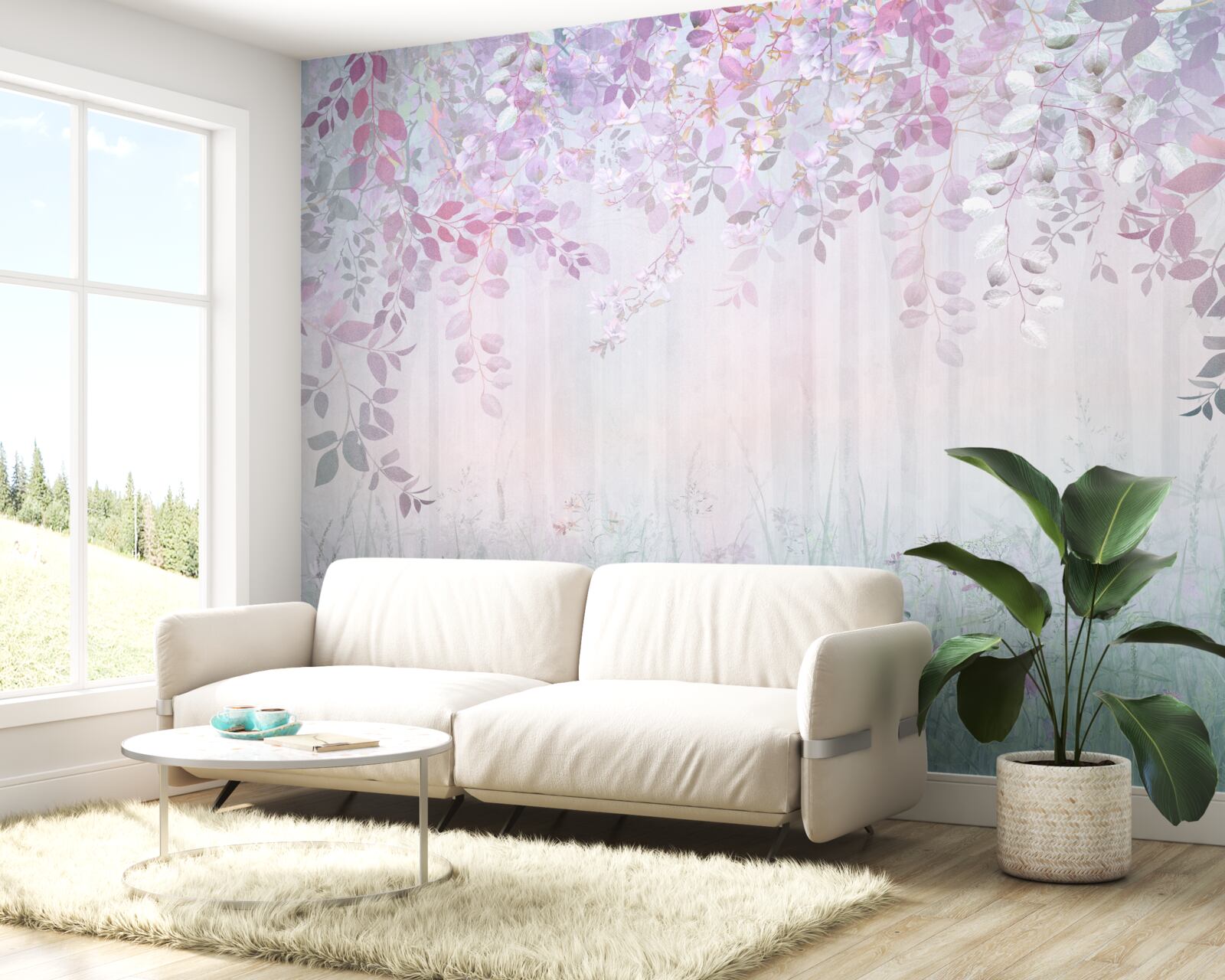 Fotobehang bladeren in alle kleuren in het bos op een herfstochtend