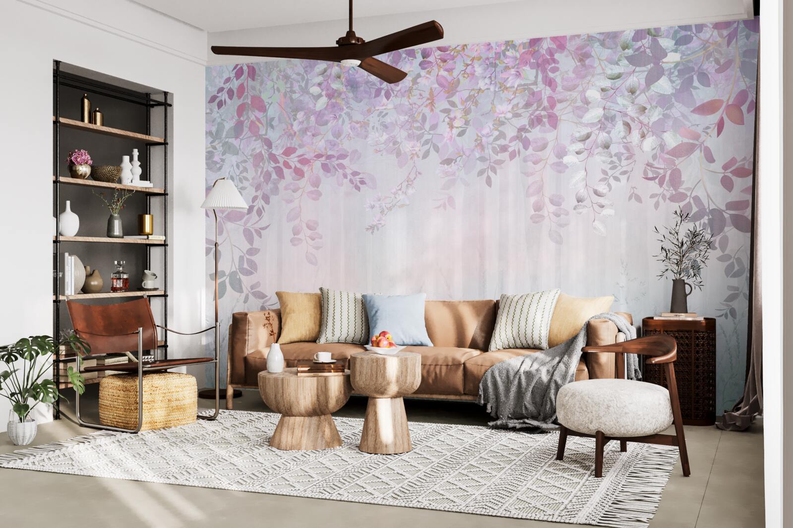 Fotobehang bladeren in alle kleuren in het bos op een herfstochtend