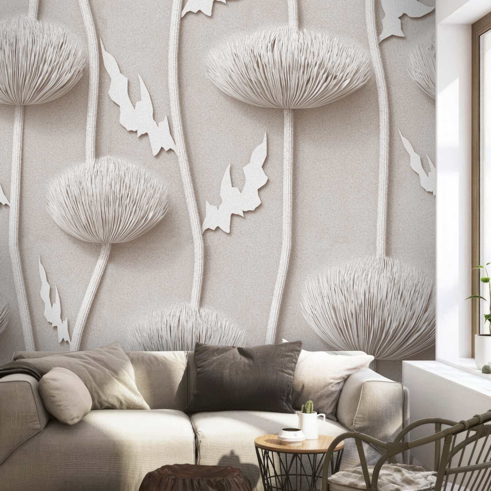 Fotobehang slanke, witte bloemen met een pluizige textuur