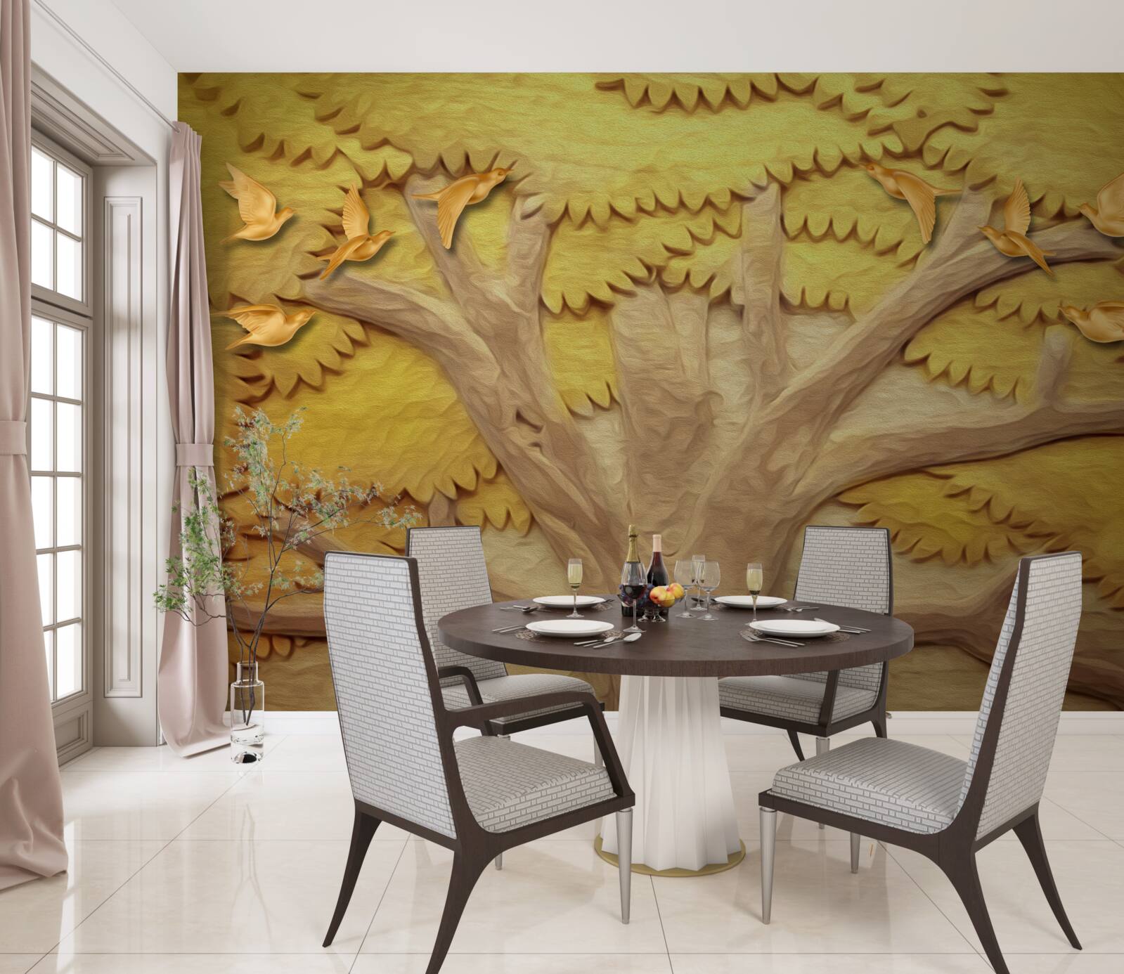 Fotobehang weelderige boombladeren